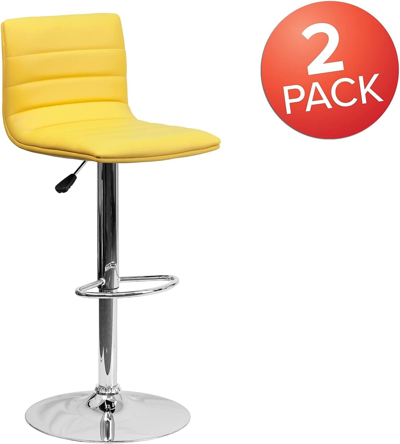 imageFlash Furniture Vincent Modern Adjustable Height Barstool with Footrest and Padded MidBack Upholstered Vinyl BarCounter Height Stool WhiteChromeYellow