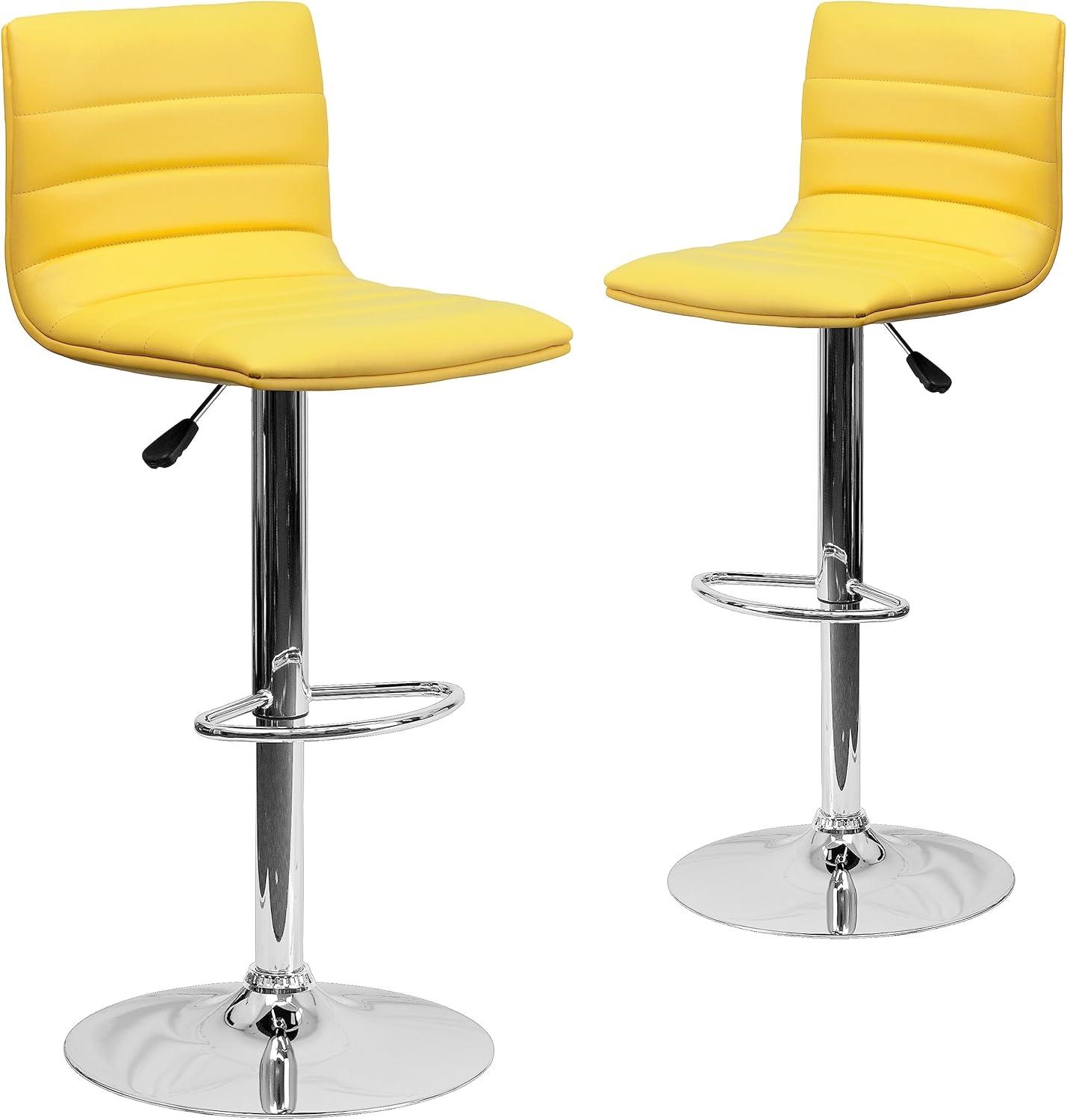 imageFlash Furniture Vincent Modern Adjustable Height Barstool with Footrest and Padded MidBack Upholstered Vinyl BarCounter Height Stool WhiteChromeYellow