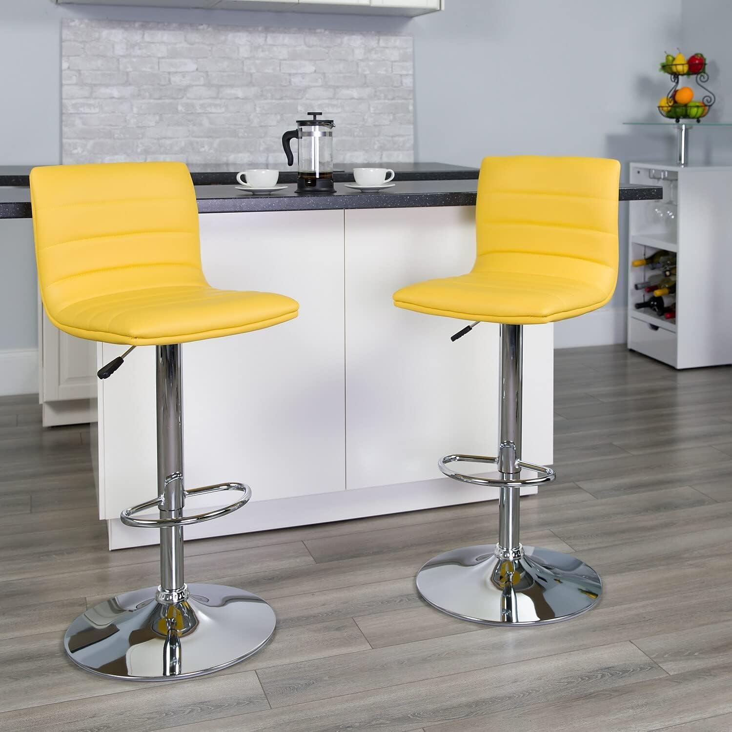 imageFlash Furniture Vincent Modern Adjustable Height Barstool with Footrest and Padded MidBack Upholstered Vinyl BarCounter Height Stool WhiteChromeYellow