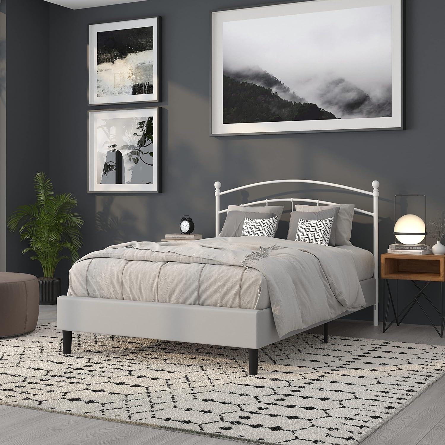 imageFlash Furniture Woodstock Decorative Black Metal Queen Size Open Slat Headboard with Round PostsWhite