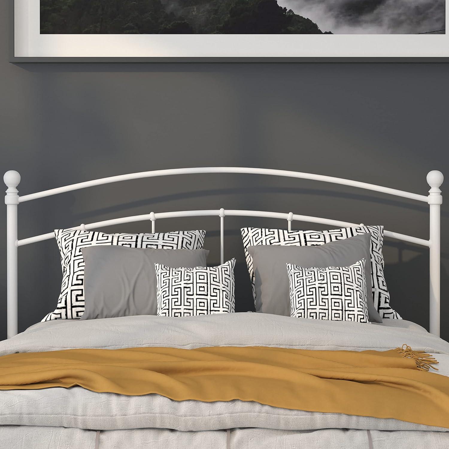 imageFlash Furniture Woodstock Decorative Black Metal Queen Size Open Slat Headboard with Round PostsWhite