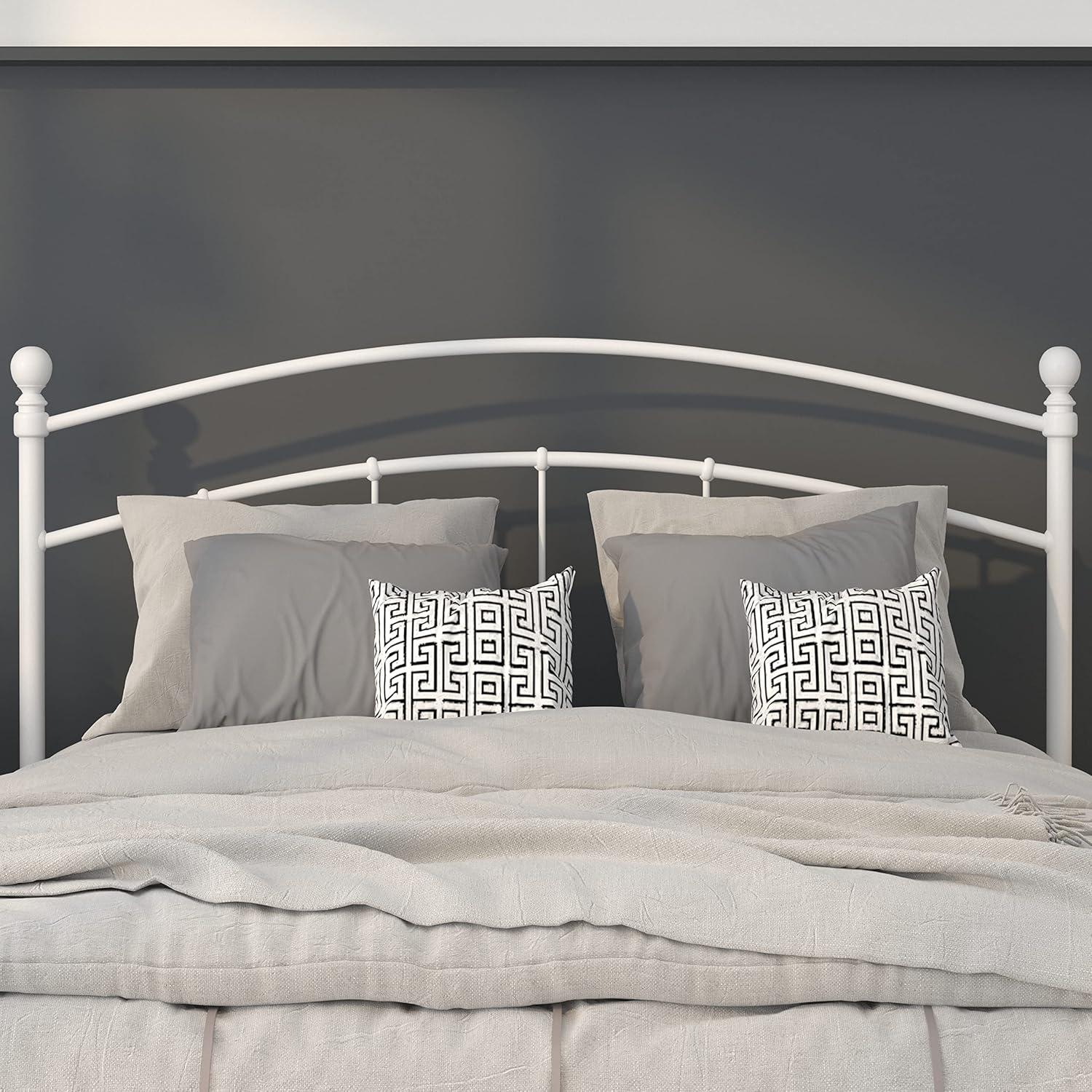 imageFlash Furniture Woodstock Decorative Black Metal Queen Size Open Slat Headboard with Round PostsWhite