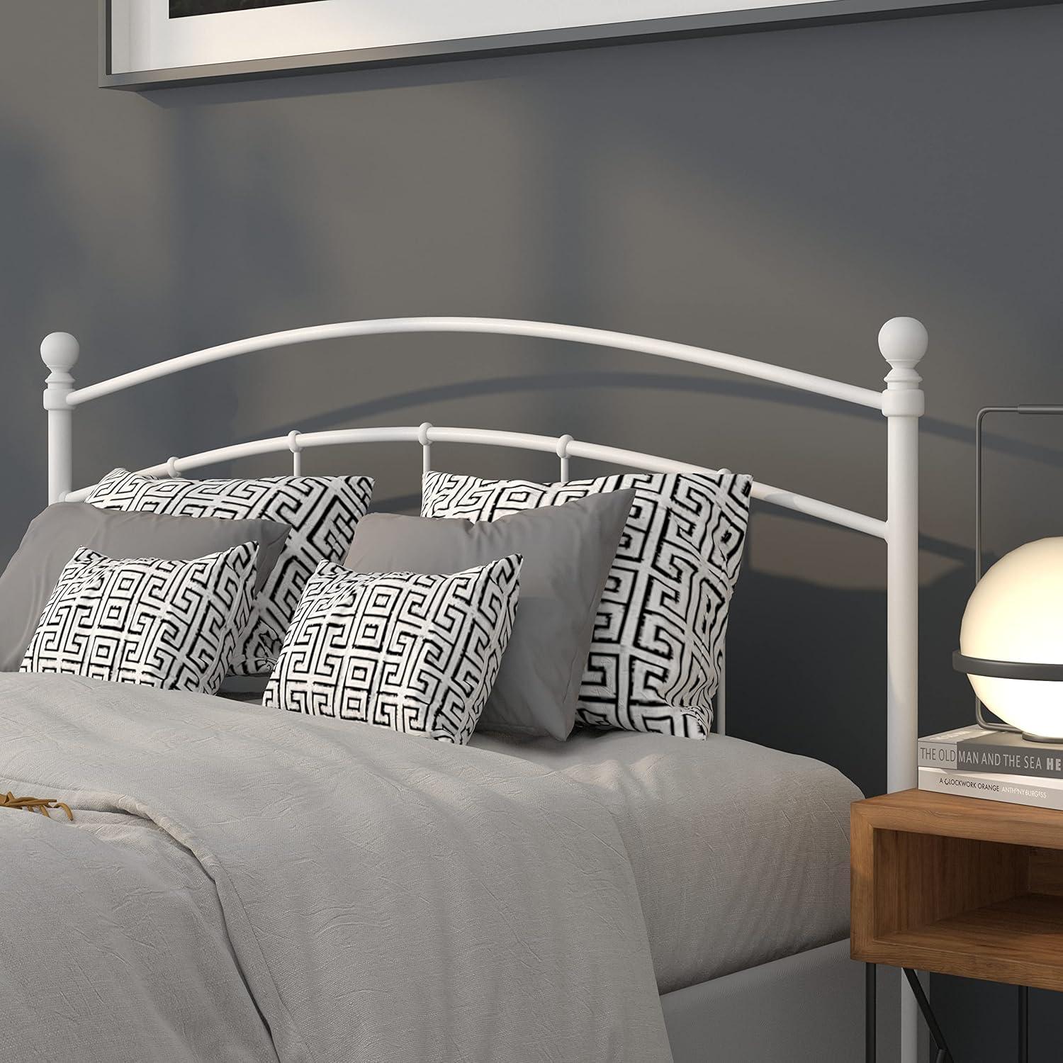 imageFlash Furniture Woodstock Decorative Black Metal Queen Size Open Slat Headboard with Round PostsWhite