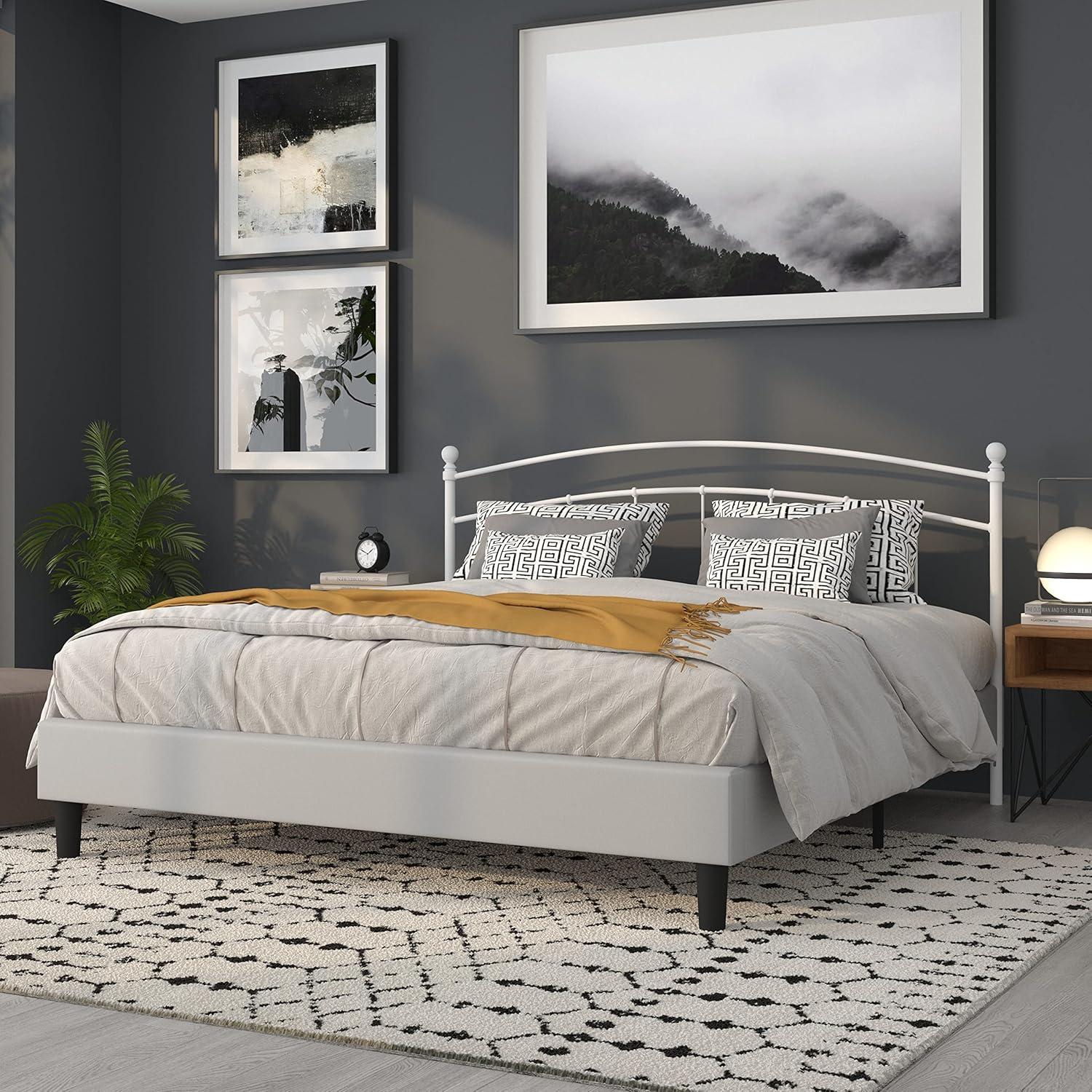 imageFlash Furniture Woodstock Decorative Black Metal Queen Size Open Slat Headboard with Round PostsWhite