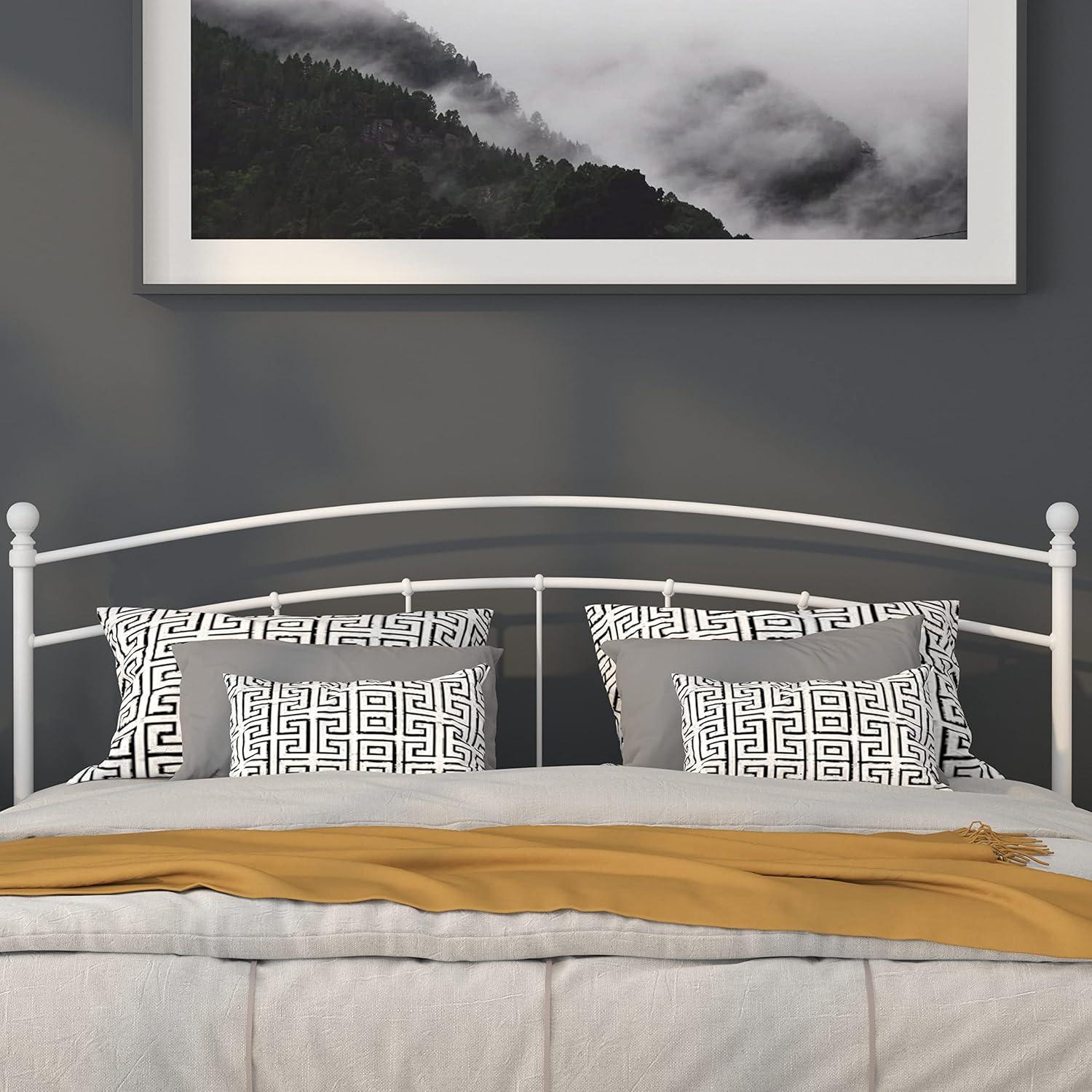 imageFlash Furniture Woodstock Decorative Black Metal Queen Size Open Slat Headboard with Round PostsWhite