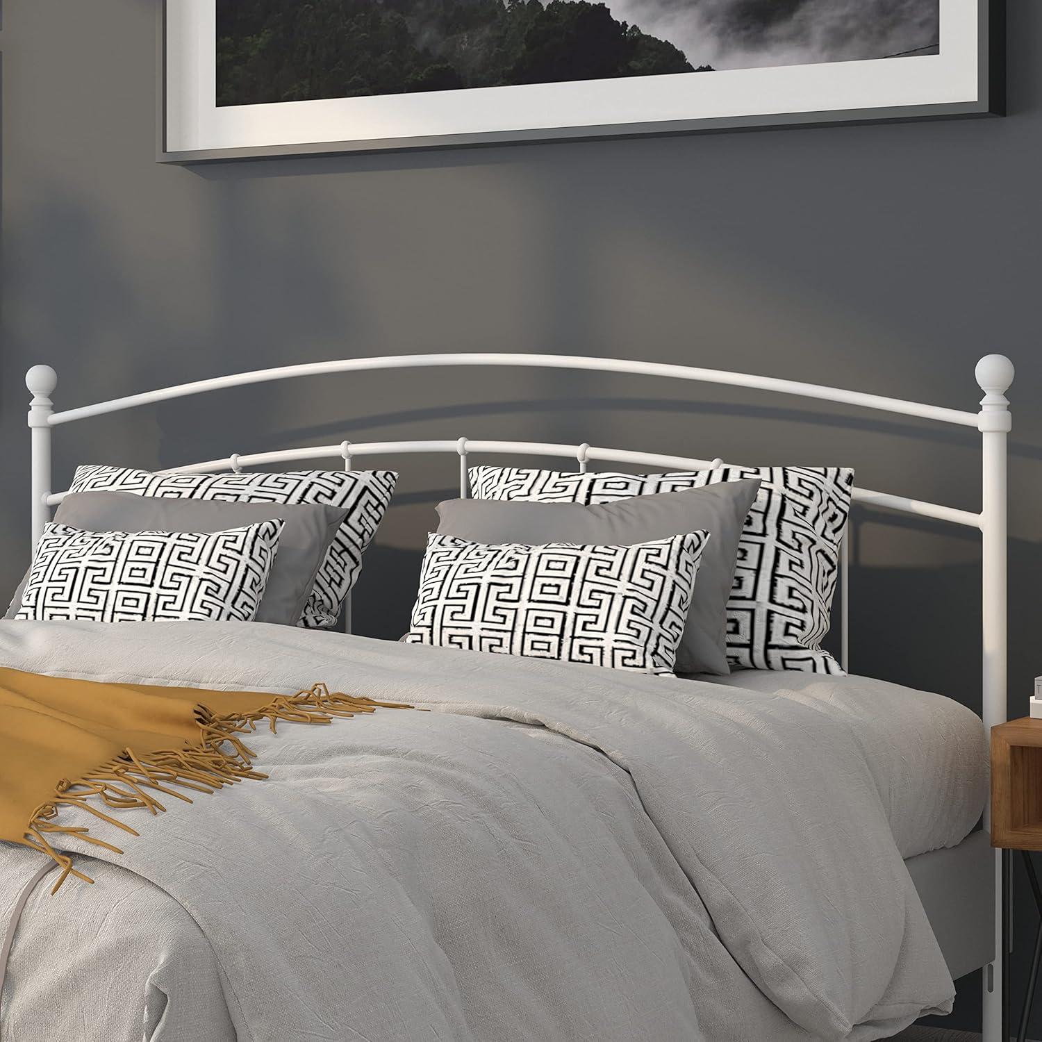 imageFlash Furniture Woodstock Decorative Black Metal Queen Size Open Slat Headboard with Round PostsWhite