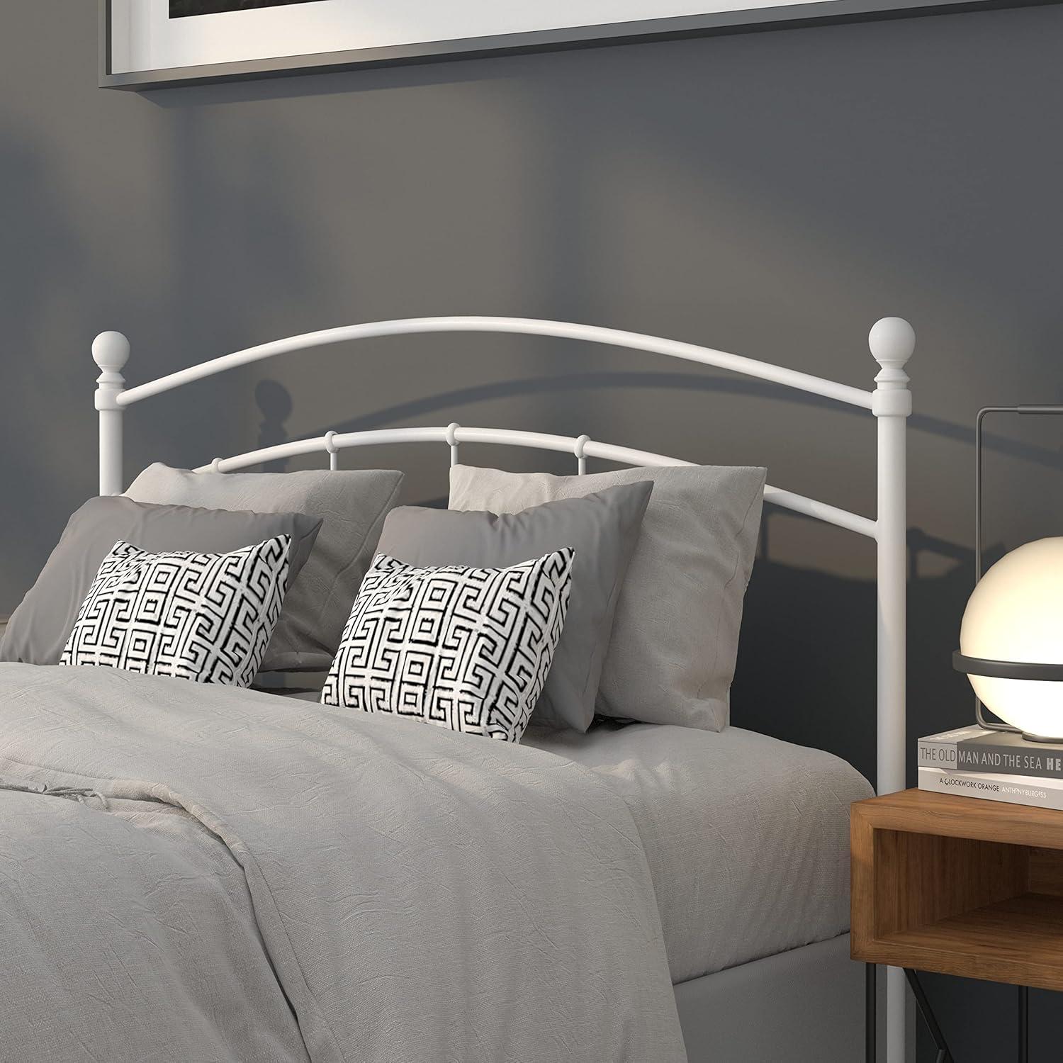 imageFlash Furniture Woodstock Decorative Black Metal Queen Size Open Slat Headboard with Round PostsWhite