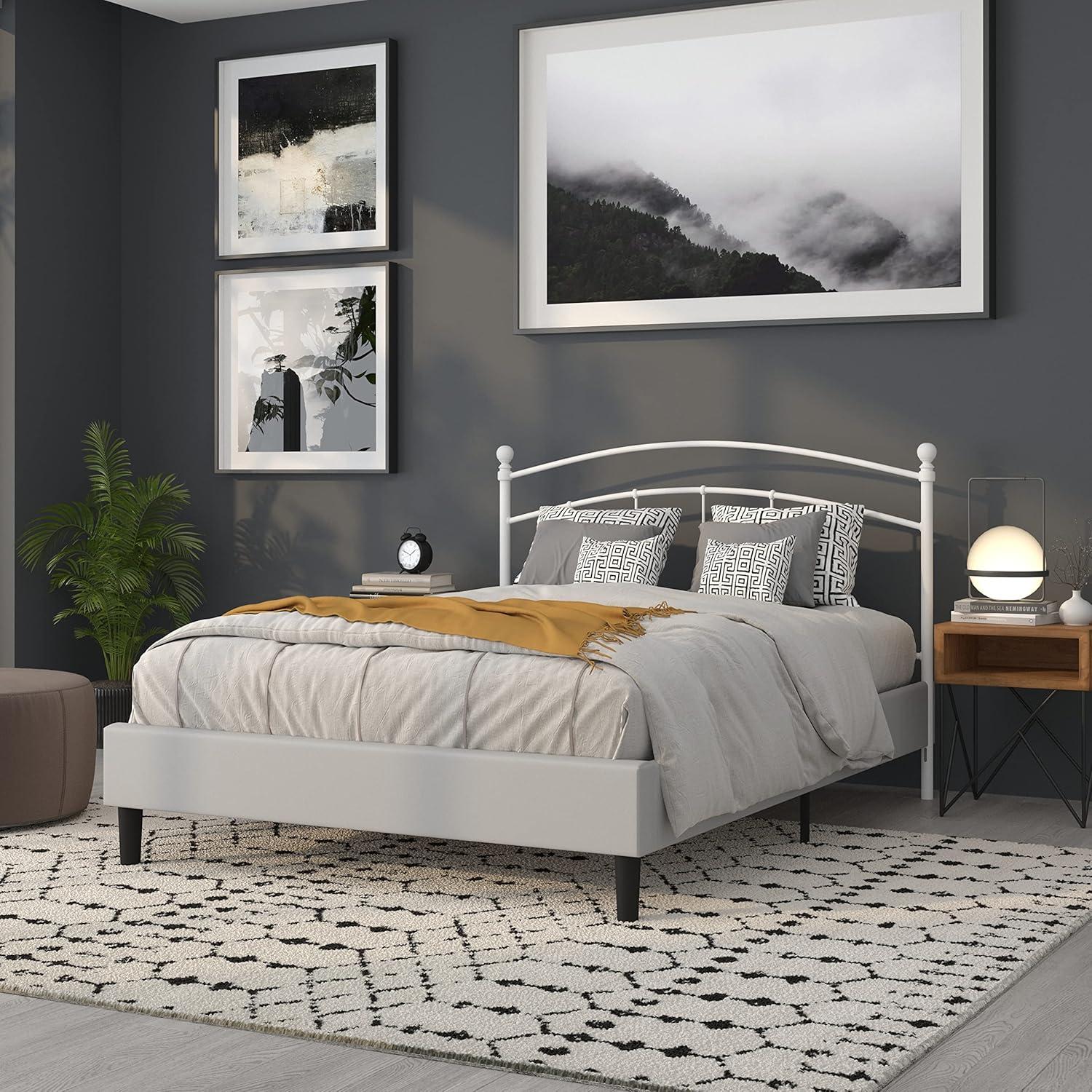 imageFlash Furniture Woodstock Decorative Black Metal Queen Size Open Slat Headboard with Round PostsWhite