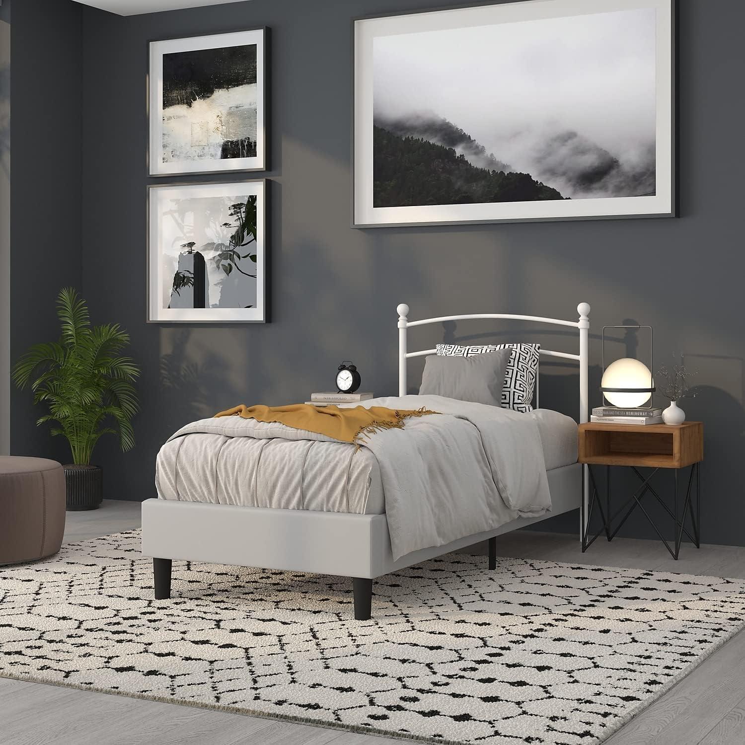 imageFlash Furniture Woodstock Decorative Black Metal Queen Size Open Slat Headboard with Round PostsWhite