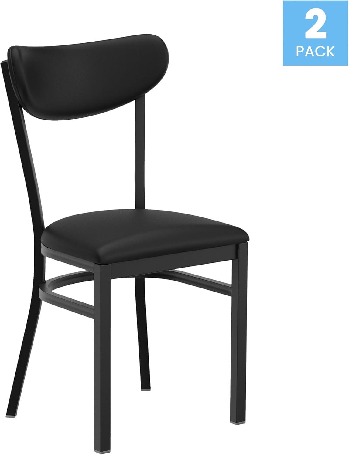 imageFlash Furniture Wright Commercial Grade Dining Chair Natural Birch Finish Solid Wood Seat and Boomerang Back 500 LB Capacity Black Steel FrameBlack Vinyl BackBlack Vinyl Seat