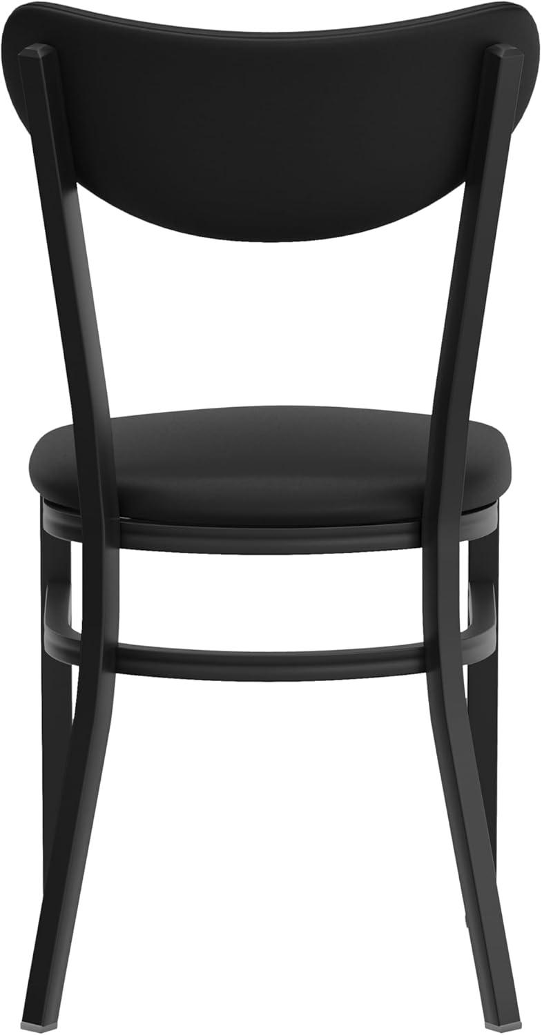 imageFlash Furniture Wright Commercial Grade Dining Chair Natural Birch Finish Solid Wood Seat and Boomerang Back 500 LB Capacity Black Steel FrameBlack Vinyl BackBlack Vinyl Seat