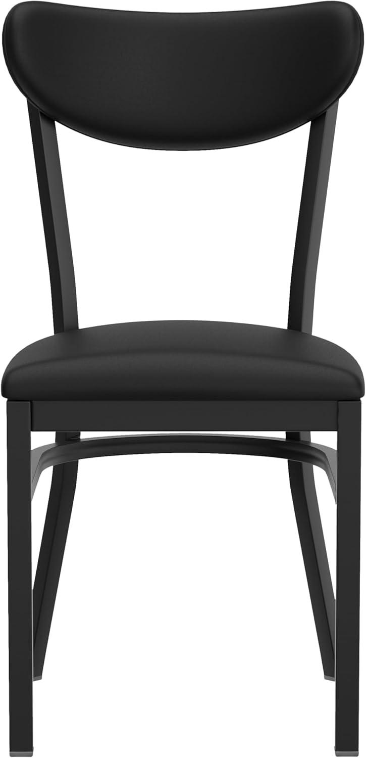 imageFlash Furniture Wright Commercial Grade Dining Chair Natural Birch Finish Solid Wood Seat and Boomerang Back 500 LB Capacity Black Steel FrameBlack Vinyl BackBlack Vinyl Seat