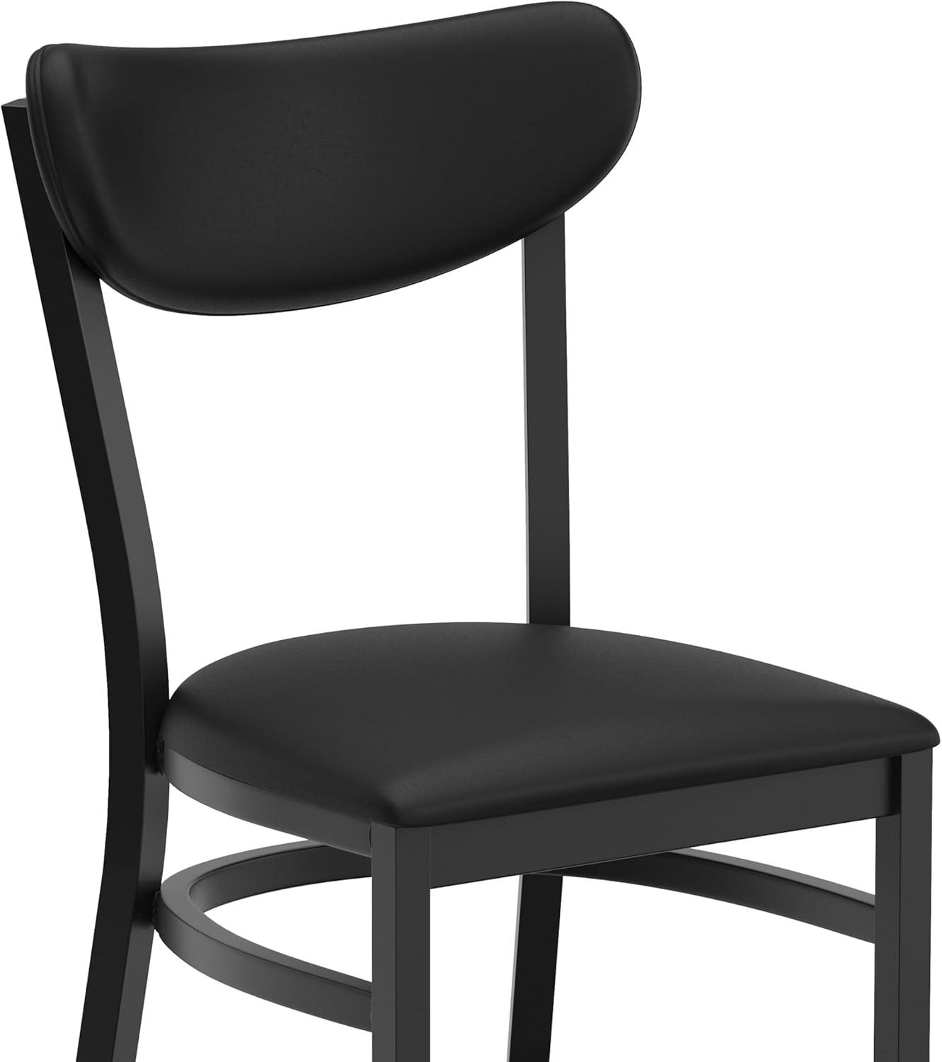 imageFlash Furniture Wright Commercial Grade Dining Chair Natural Birch Finish Solid Wood Seat and Boomerang Back 500 LB Capacity Black Steel FrameBlack Vinyl BackBlack Vinyl Seat
