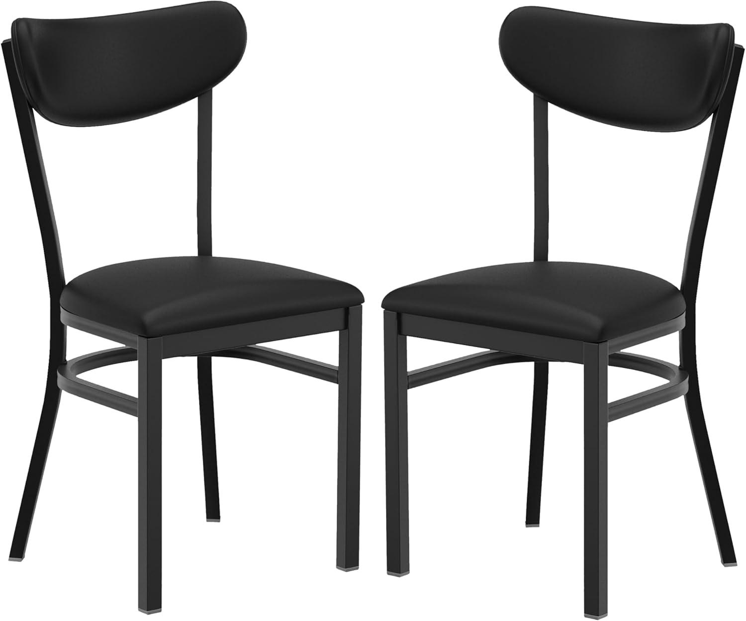 imageFlash Furniture Wright Commercial Grade Dining Chair Natural Birch Finish Solid Wood Seat and Boomerang Back 500 LB Capacity Black Steel FrameBlack Vinyl BackBlack Vinyl Seat