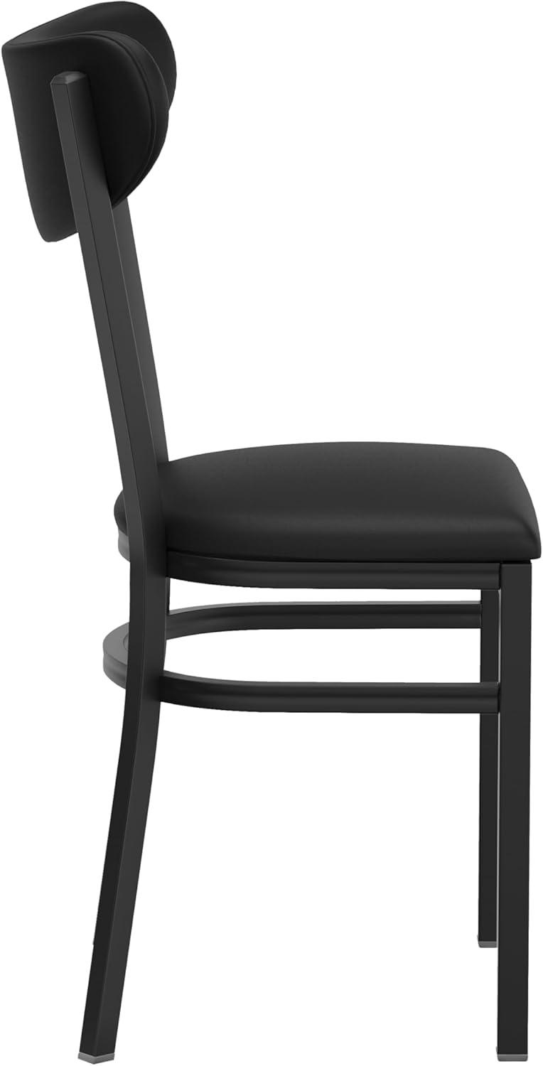 imageFlash Furniture Wright Commercial Grade Dining Chair Natural Birch Finish Solid Wood Seat and Boomerang Back 500 LB Capacity Black Steel FrameBlack Vinyl BackBlack Vinyl Seat