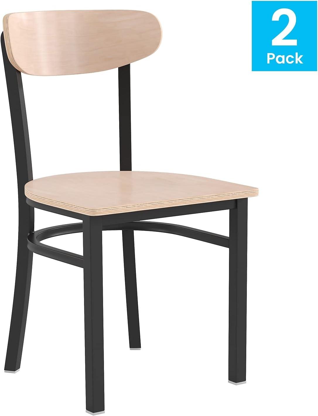 imageFlash Furniture Wright Commercial Grade Dining Chair Natural Birch Finish Solid Wood Seat and Boomerang Back 500 LB Capacity Black Steel FrameNatural Birch