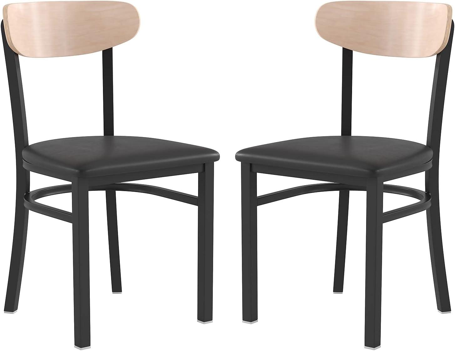 imageFlash Furniture Wright Commercial Grade Dining Chair Natural Birch Finish Solid Wood Seat and Boomerang Back 500 LB Capacity Black Steel FrameNatural Birch Wood BackBlack Vinyl Seat
