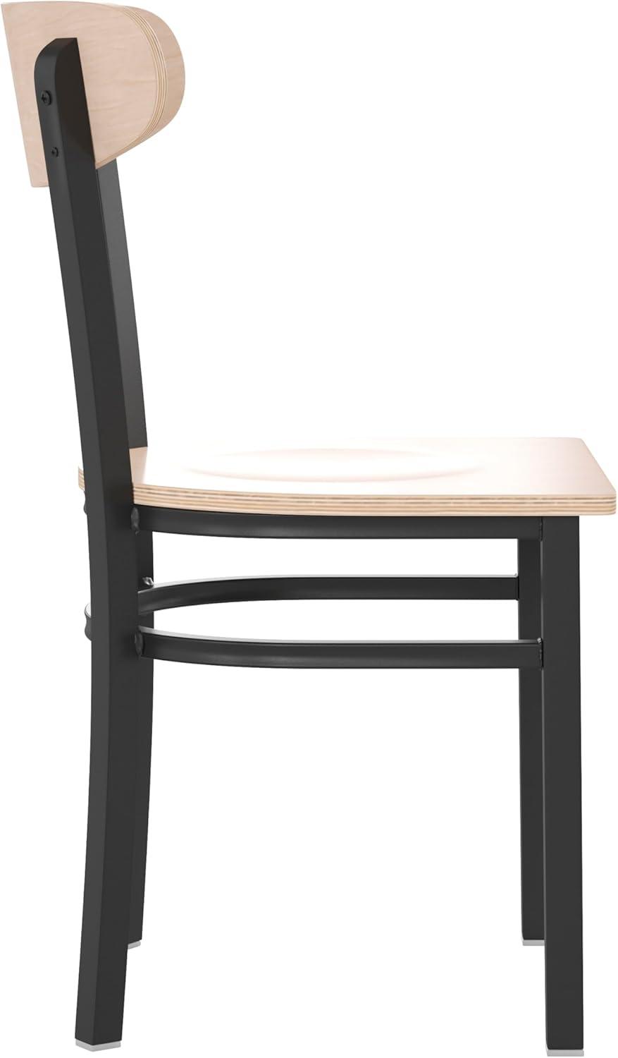 imageFlash Furniture Wright Commercial Grade Dining Chair Natural Birch Finish Solid Wood Seat and Boomerang Back 500 LB Capacity Black Steel FrameNatural Birch