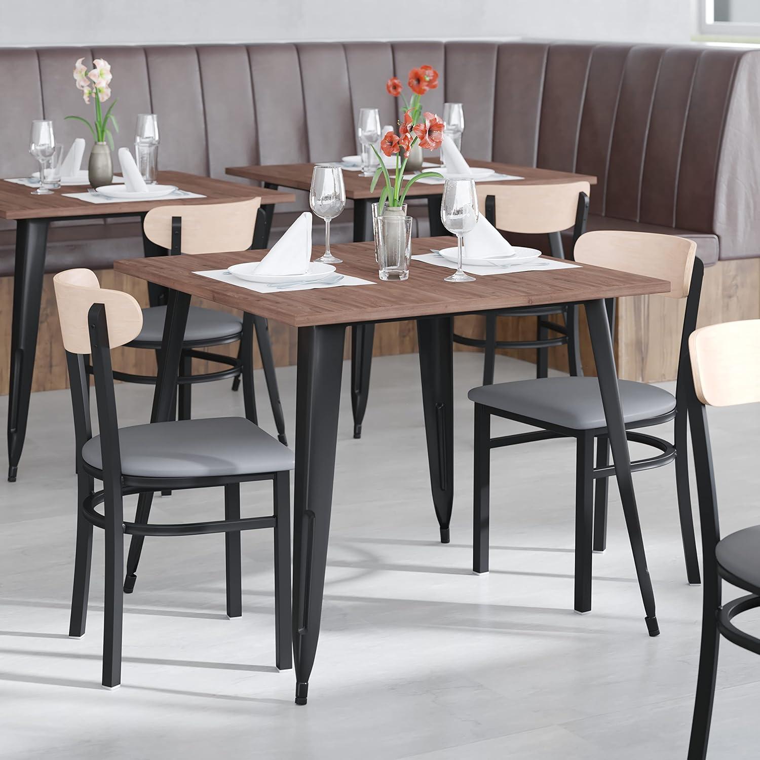 imageFlash Furniture Wright Commercial Grade Dining Chair Natural Birch Finish Solid Wood Seat and Boomerang Back 500 LB Capacity Black Steel FrameNatural Birch Wood BackGray Vinyl Seat