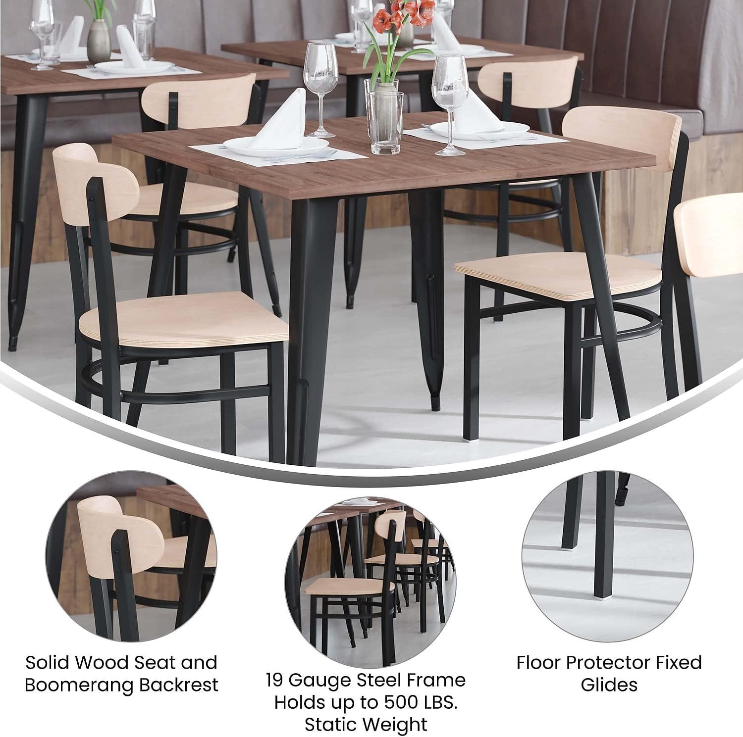 imageFlash Furniture Wright Commercial Grade Dining Chair Natural Birch Finish Solid Wood Seat and Boomerang Back 500 LB Capacity Black Steel FrameNatural Birch