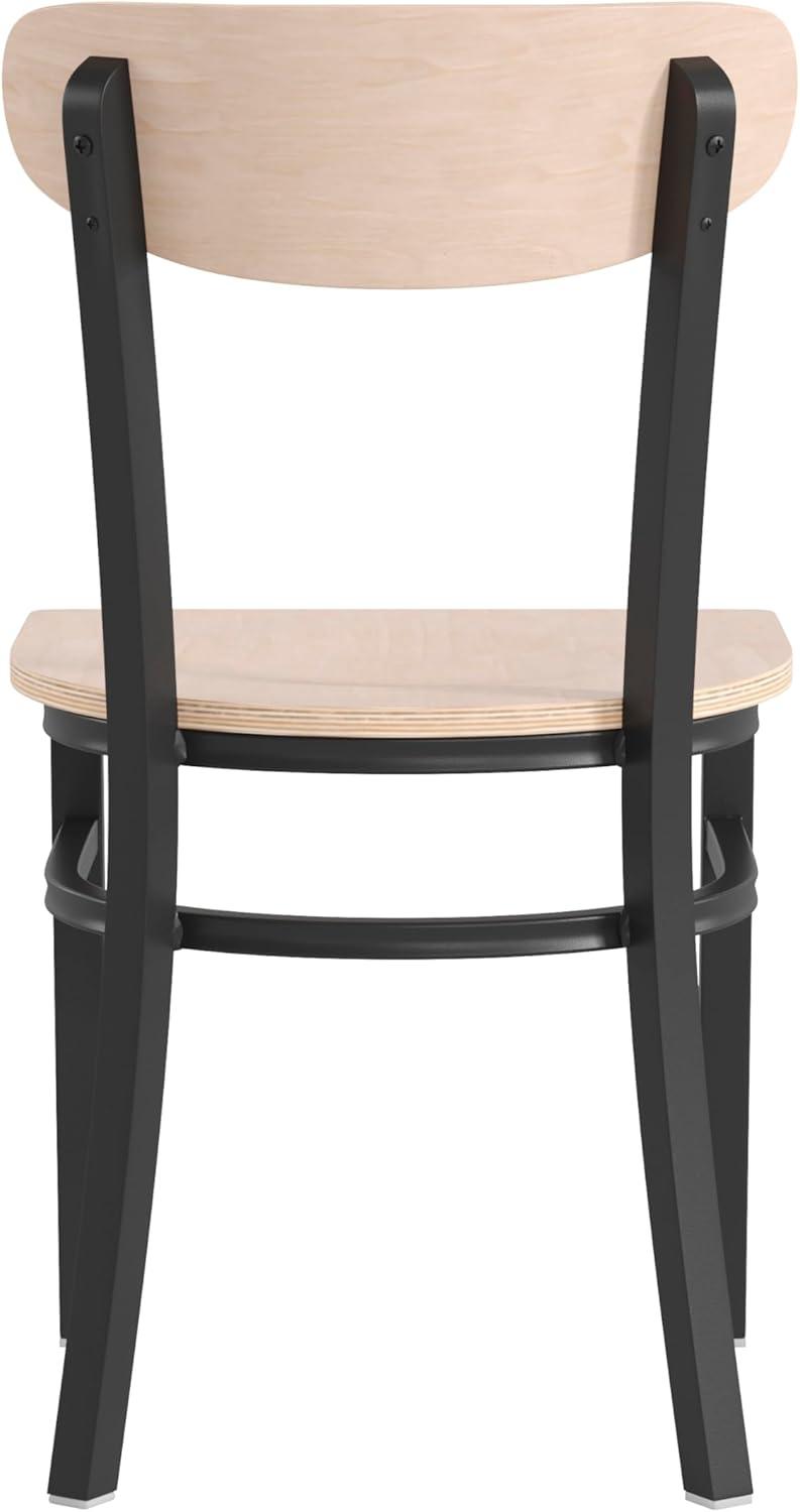 imageFlash Furniture Wright Commercial Grade Dining Chair Natural Birch Finish Solid Wood Seat and Boomerang Back 500 LB Capacity Black Steel FrameNatural Birch