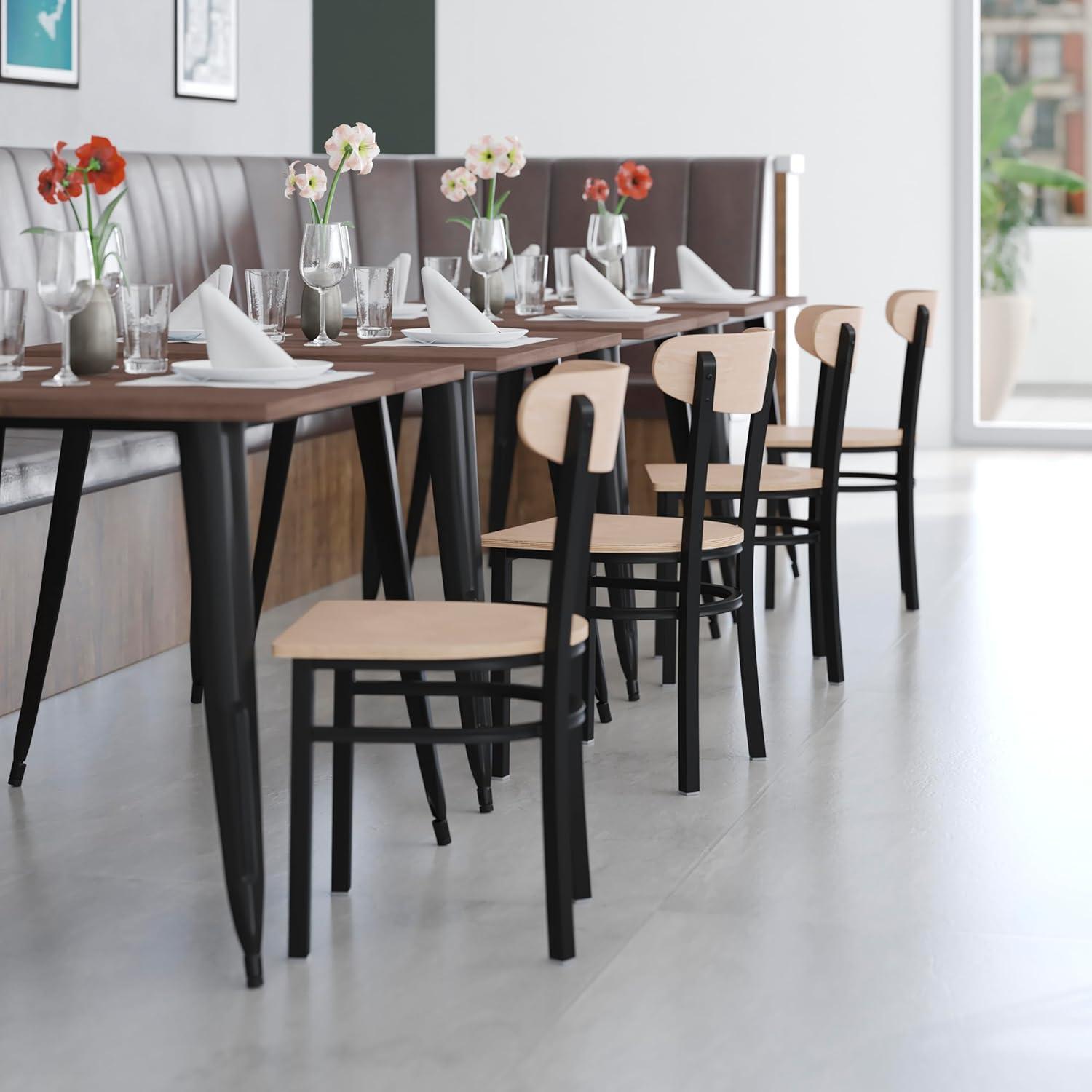 imageFlash Furniture Wright Commercial Grade Dining Chair Natural Birch Finish Solid Wood Seat and Boomerang Back 500 LB Capacity Black Steel FrameNatural Birch
