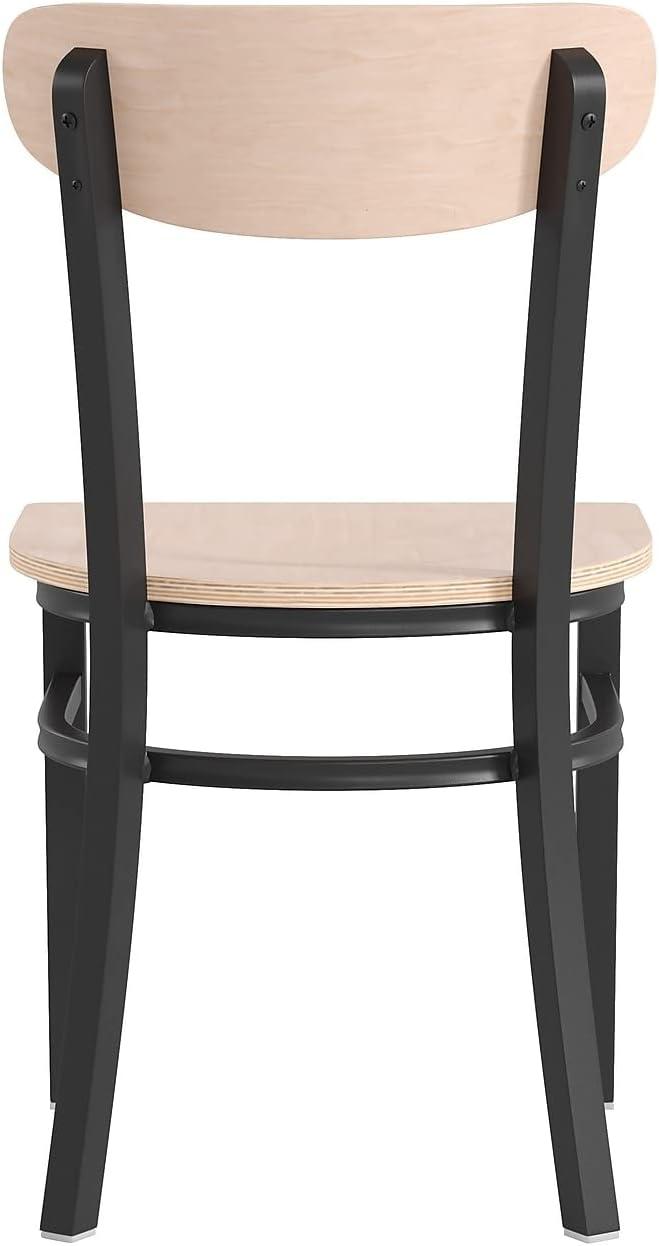 imageFlash Furniture Wright Commercial Grade Dining Chair Natural Birch Finish Solid Wood Seat and Boomerang Back 500 LB Capacity Black Steel FrameNatural Birch