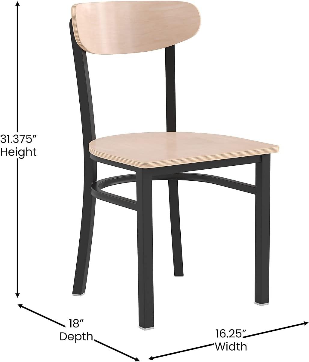 imageFlash Furniture Wright Commercial Grade Dining Chair Natural Birch Finish Solid Wood Seat and Boomerang Back 500 LB Capacity Black Steel FrameNatural Birch