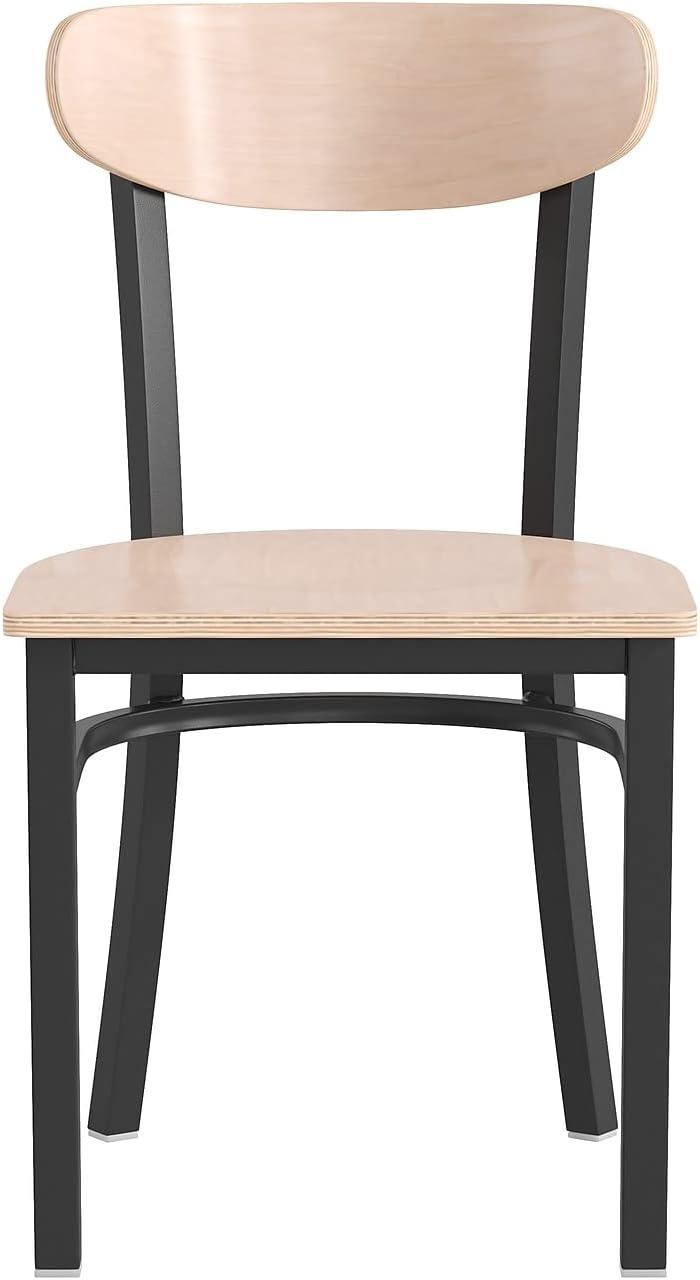imageFlash Furniture Wright Commercial Grade Dining Chair Natural Birch Finish Solid Wood Seat and Boomerang Back 500 LB Capacity Black Steel FrameNatural Birch