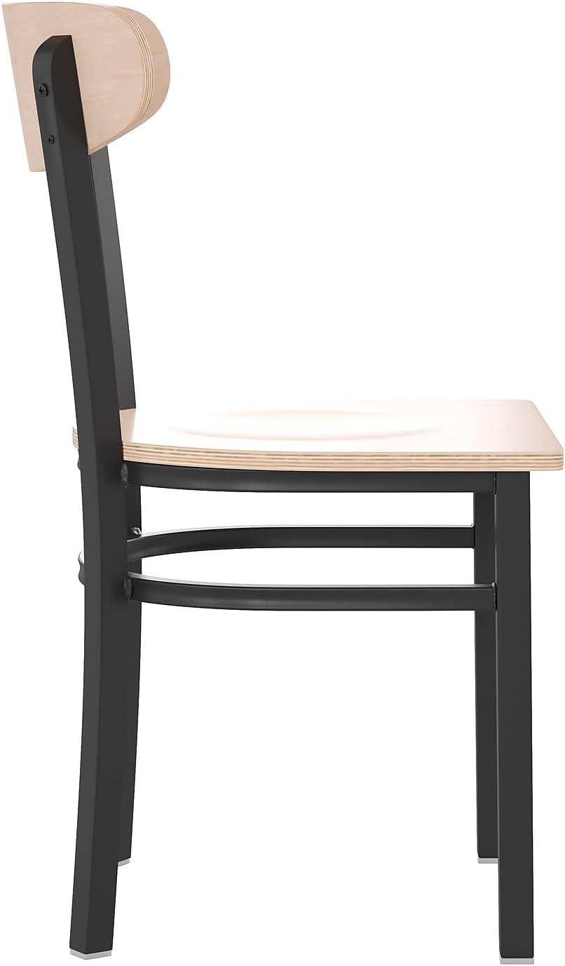 imageFlash Furniture Wright Commercial Grade Dining Chair Natural Birch Finish Solid Wood Seat and Boomerang Back 500 LB Capacity Black Steel FrameNatural Birch