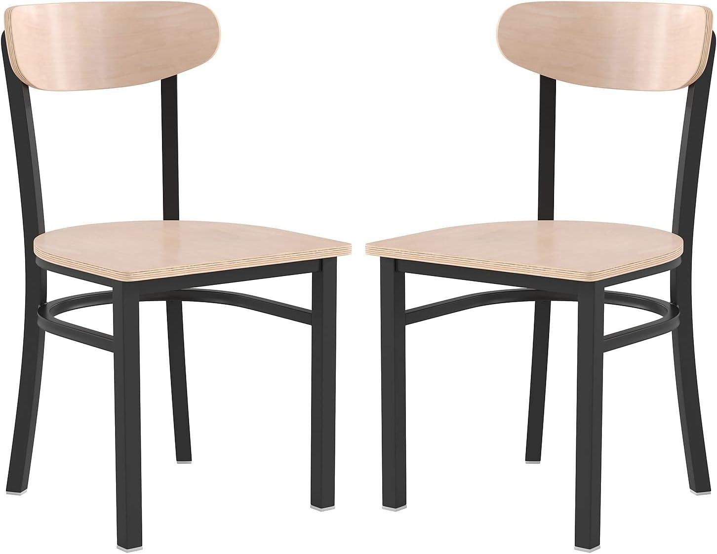 imageFlash Furniture Wright Commercial Grade Dining Chair Natural Birch Finish Solid Wood Seat and Boomerang Back 500 LB Capacity Black Steel FrameNatural Birch