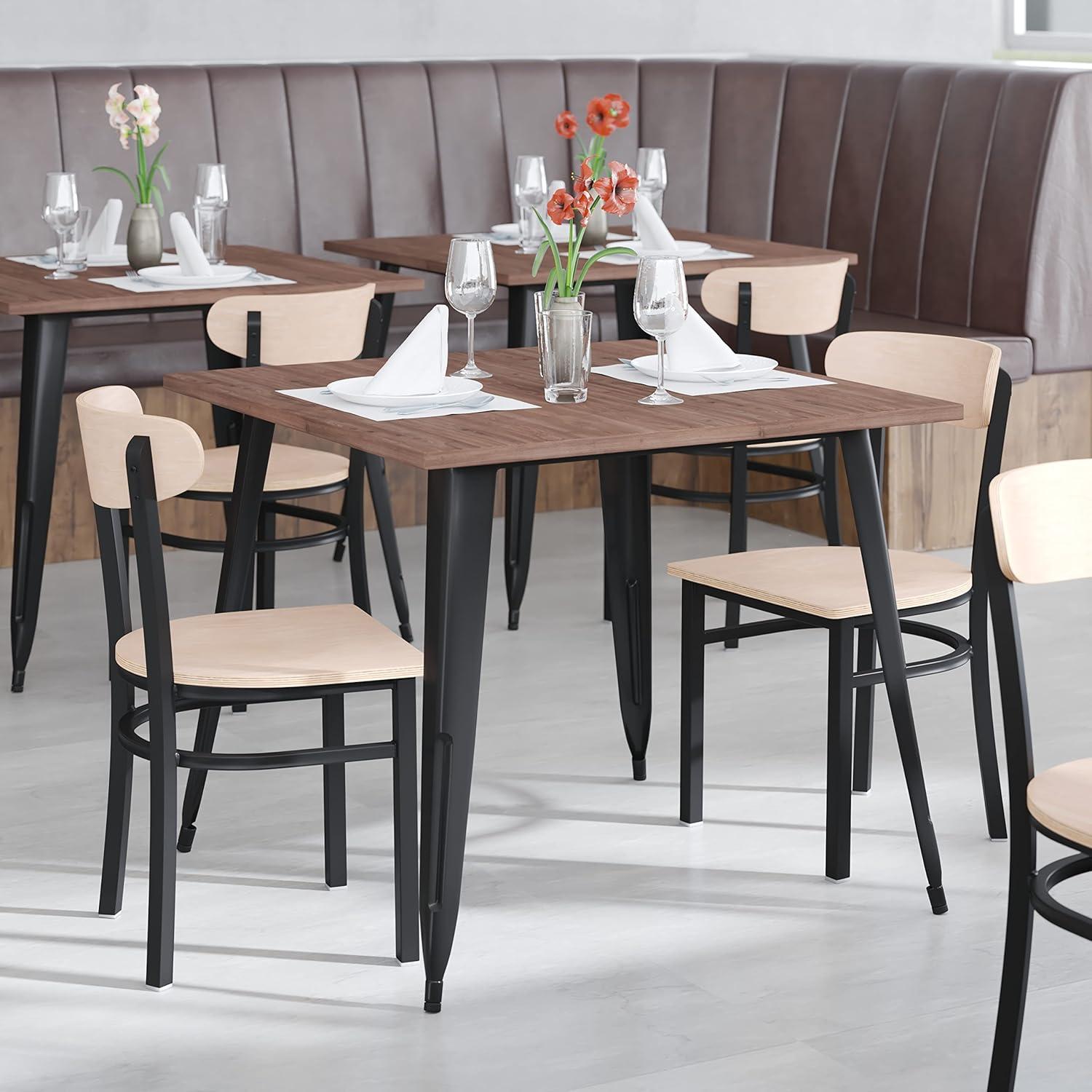 imageFlash Furniture Wright Commercial Grade Dining Chair Natural Birch Finish Solid Wood Seat and Boomerang Back 500 LB Capacity Black Steel FrameNatural Birch
