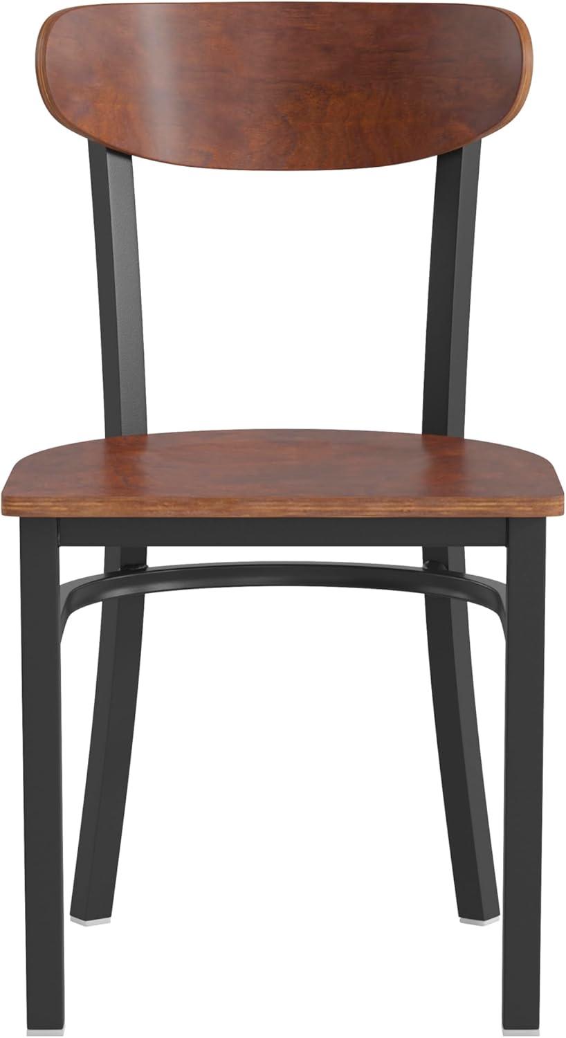 imageFlash Furniture Wright Commercial Grade Dining Chair Natural Birch Finish Solid Wood Seat and Boomerang Back 500 LB Capacity Black Steel FrameWalnut