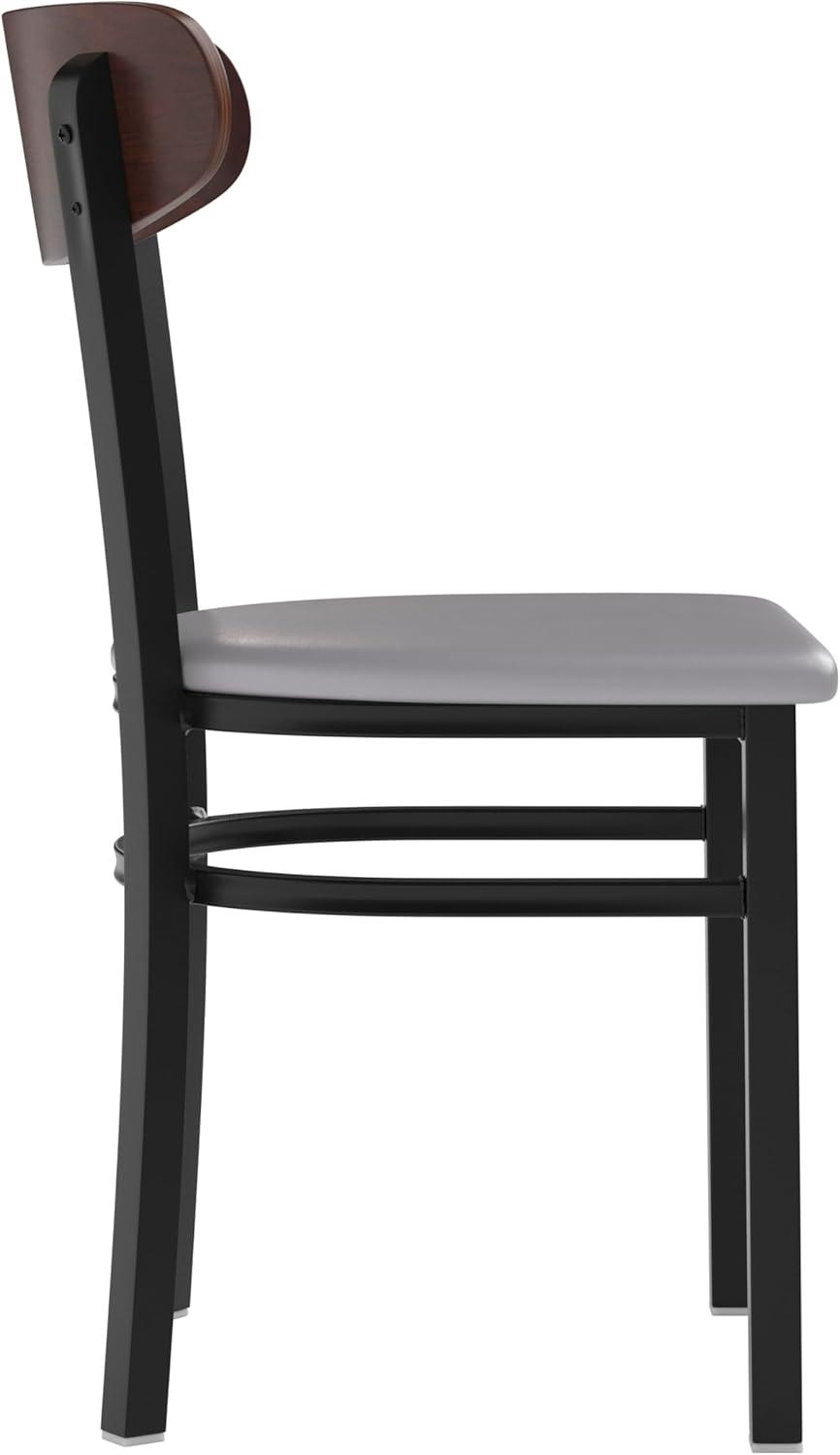 imageFlash Furniture Wright Commercial Grade Dining Chair Natural Birch Finish Solid Wood Seat and Boomerang Back 500 LB Capacity Black Steel FrameWalnut Wood BackGray Vinyl Seat