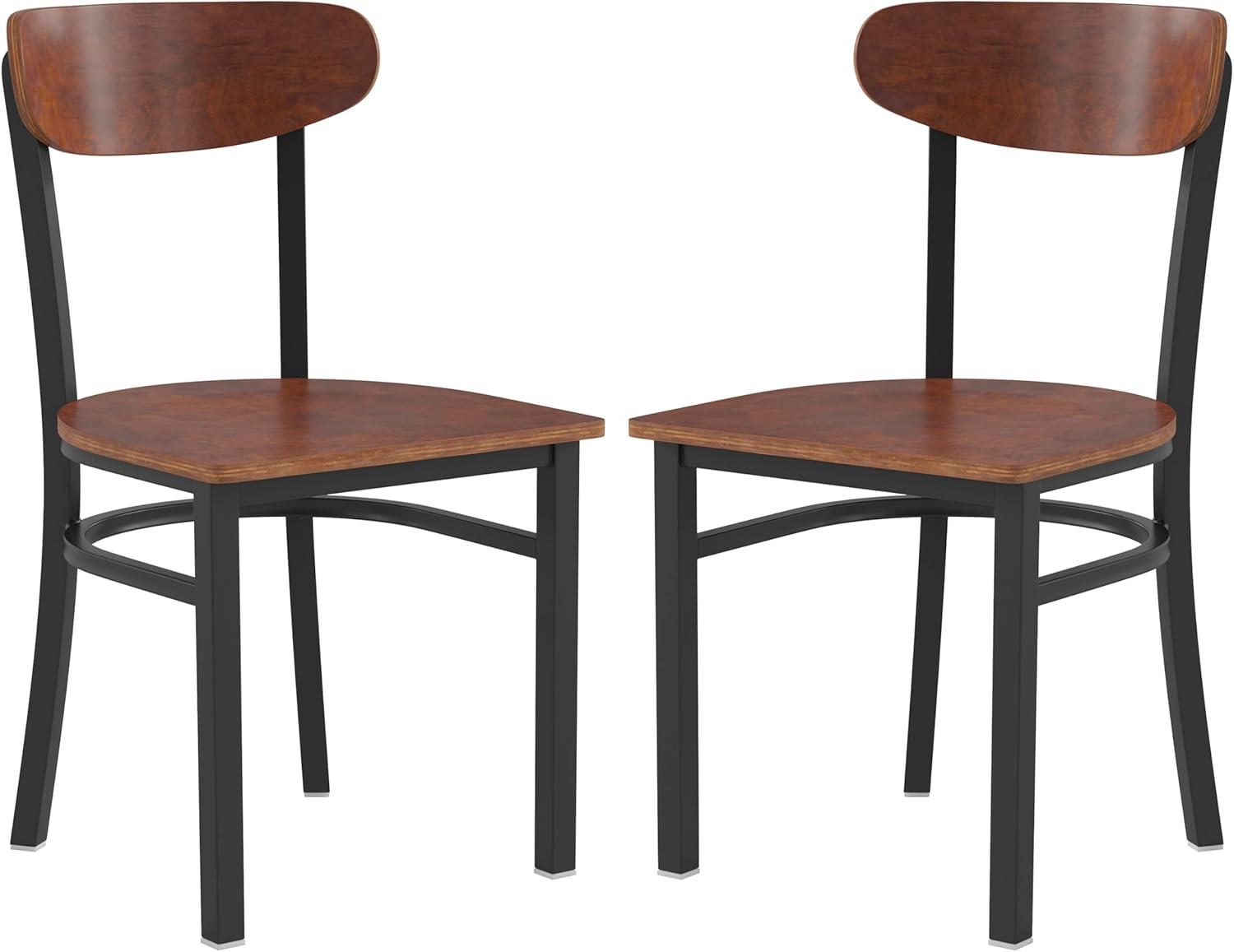 imageFlash Furniture Wright Commercial Grade Dining Chair Natural Birch Finish Solid Wood Seat and Boomerang Back 500 LB Capacity Black Steel FrameWalnut