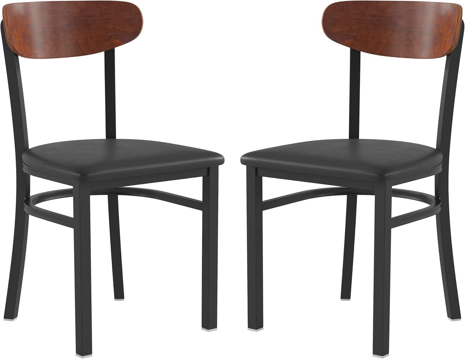 imageFlash Furniture Wright Commercial Grade Dining Chair Natural Birch Finish Solid Wood Seat and Boomerang Back 500 LB Capacity Black Steel FrameWalnut Wood BackBlack Vinyl Seat