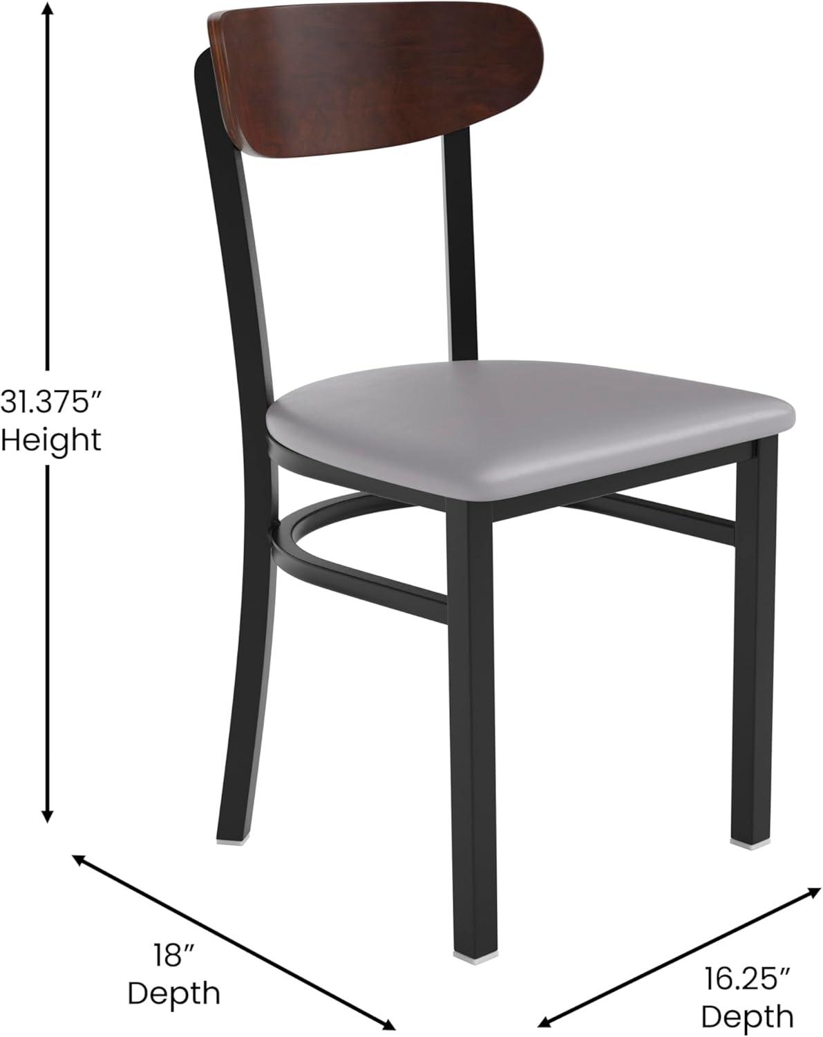 imageFlash Furniture Wright Commercial Grade Dining Chair Natural Birch Finish Solid Wood Seat and Boomerang Back 500 LB Capacity Black Steel FrameWalnut Wood BackGray Vinyl Seat