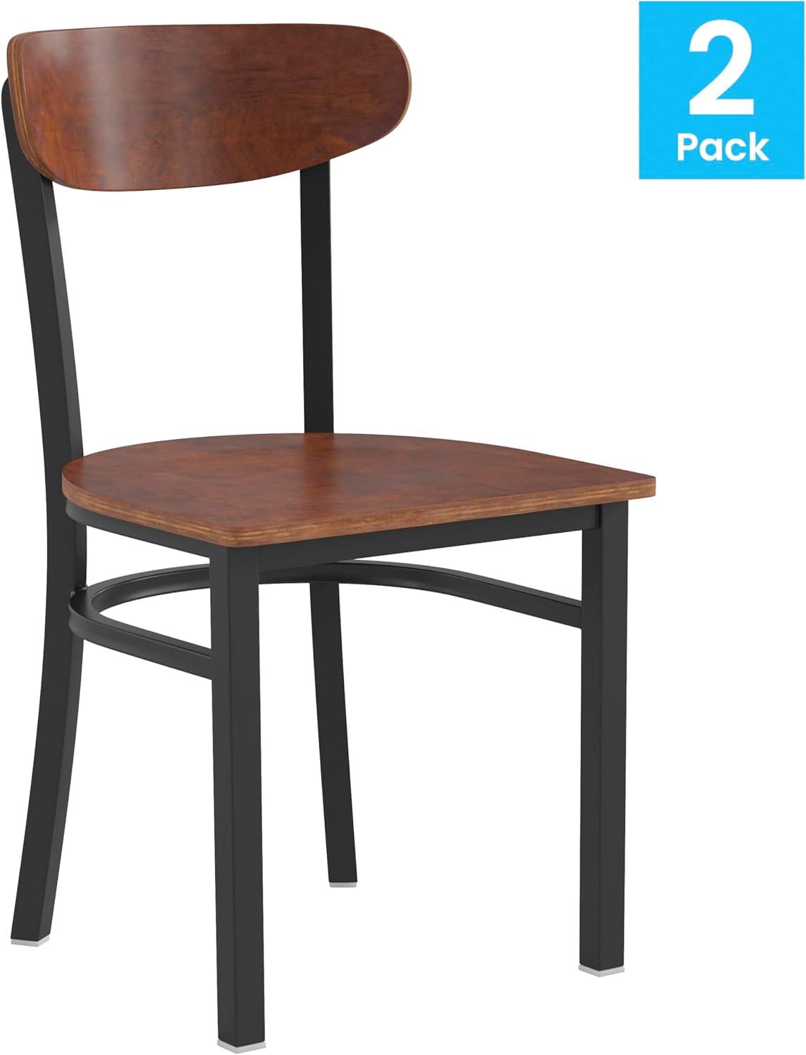 imageFlash Furniture Wright Commercial Grade Dining Chair Natural Birch Finish Solid Wood Seat and Boomerang Back 500 LB Capacity Black Steel FrameWalnut