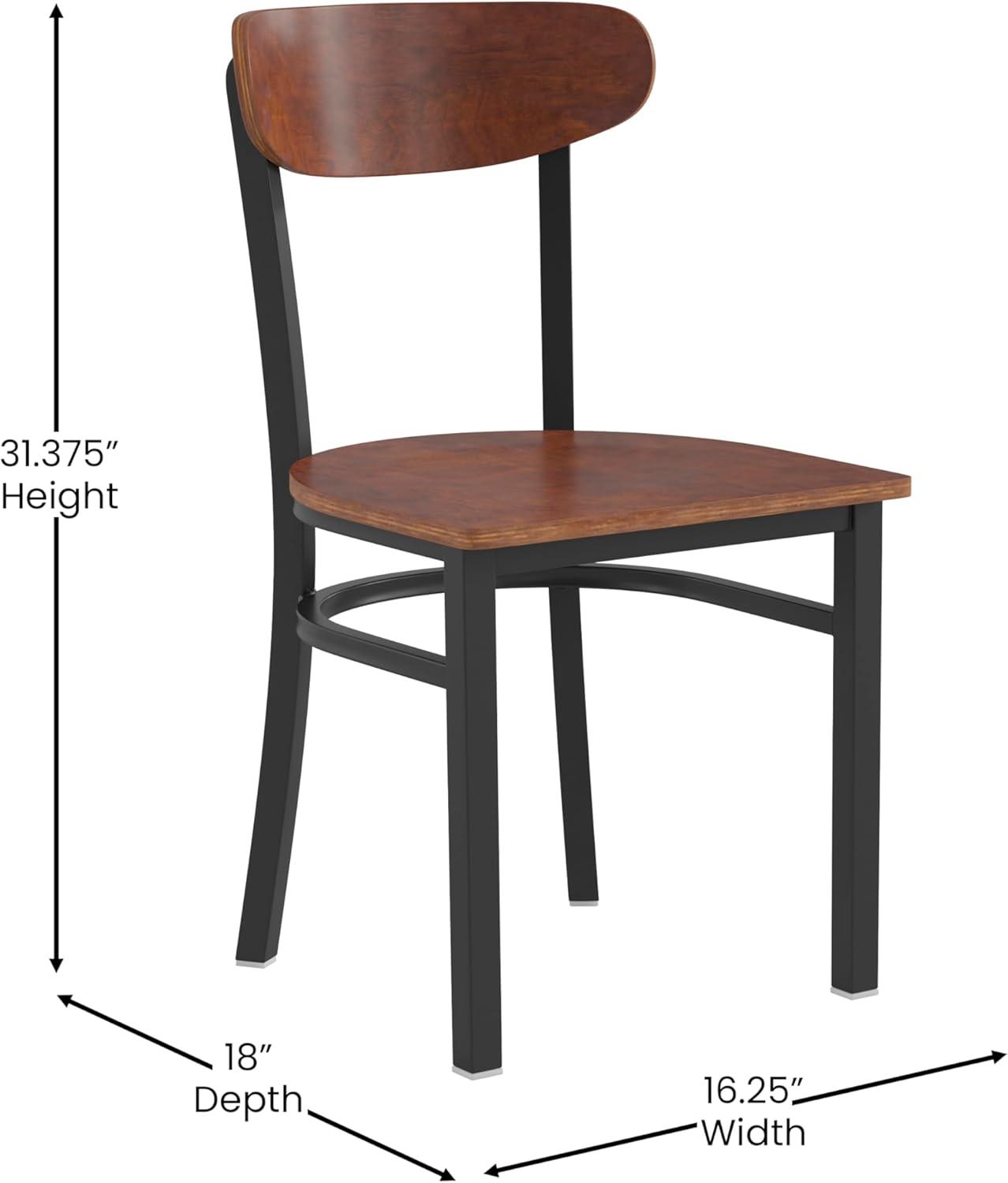 imageFlash Furniture Wright Commercial Grade Dining Chair Natural Birch Finish Solid Wood Seat and Boomerang Back 500 LB Capacity Black Steel FrameWalnut