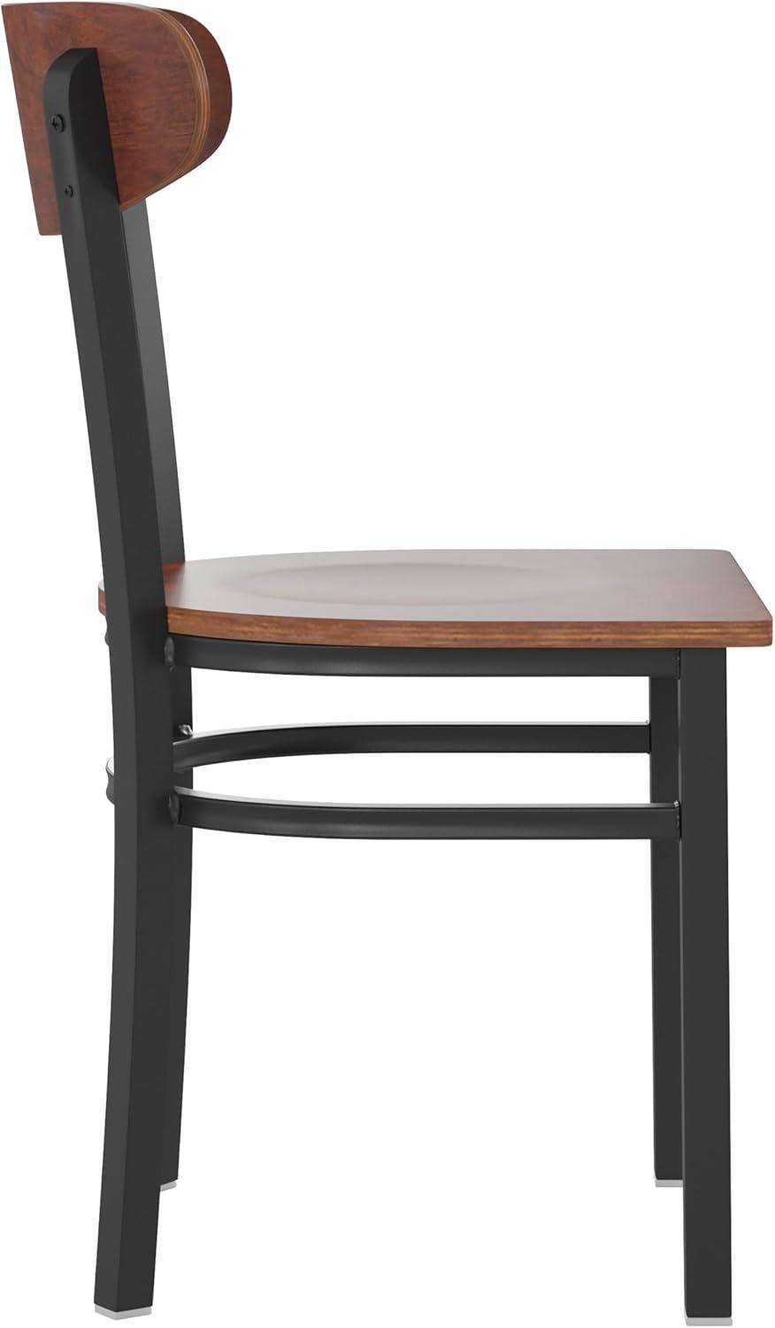 imageFlash Furniture Wright Commercial Grade Dining Chair Natural Birch Finish Solid Wood Seat and Boomerang Back 500 LB Capacity Black Steel FrameWalnut