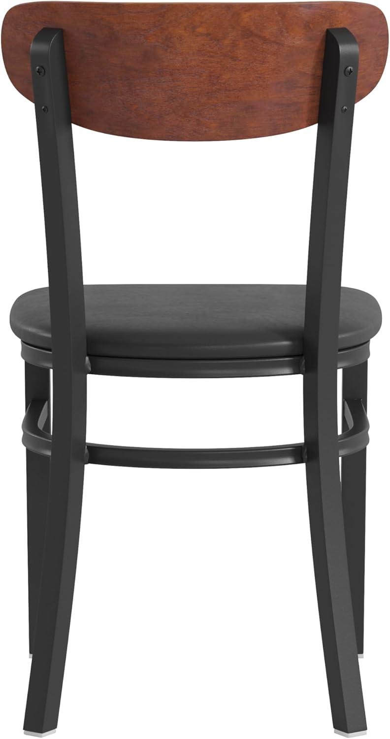 imageFlash Furniture Wright Commercial Grade Dining Chair Natural Birch Finish Solid Wood Seat and Boomerang Back 500 LB Capacity Black Steel FrameWalnut Wood BackBlack Vinyl Seat
