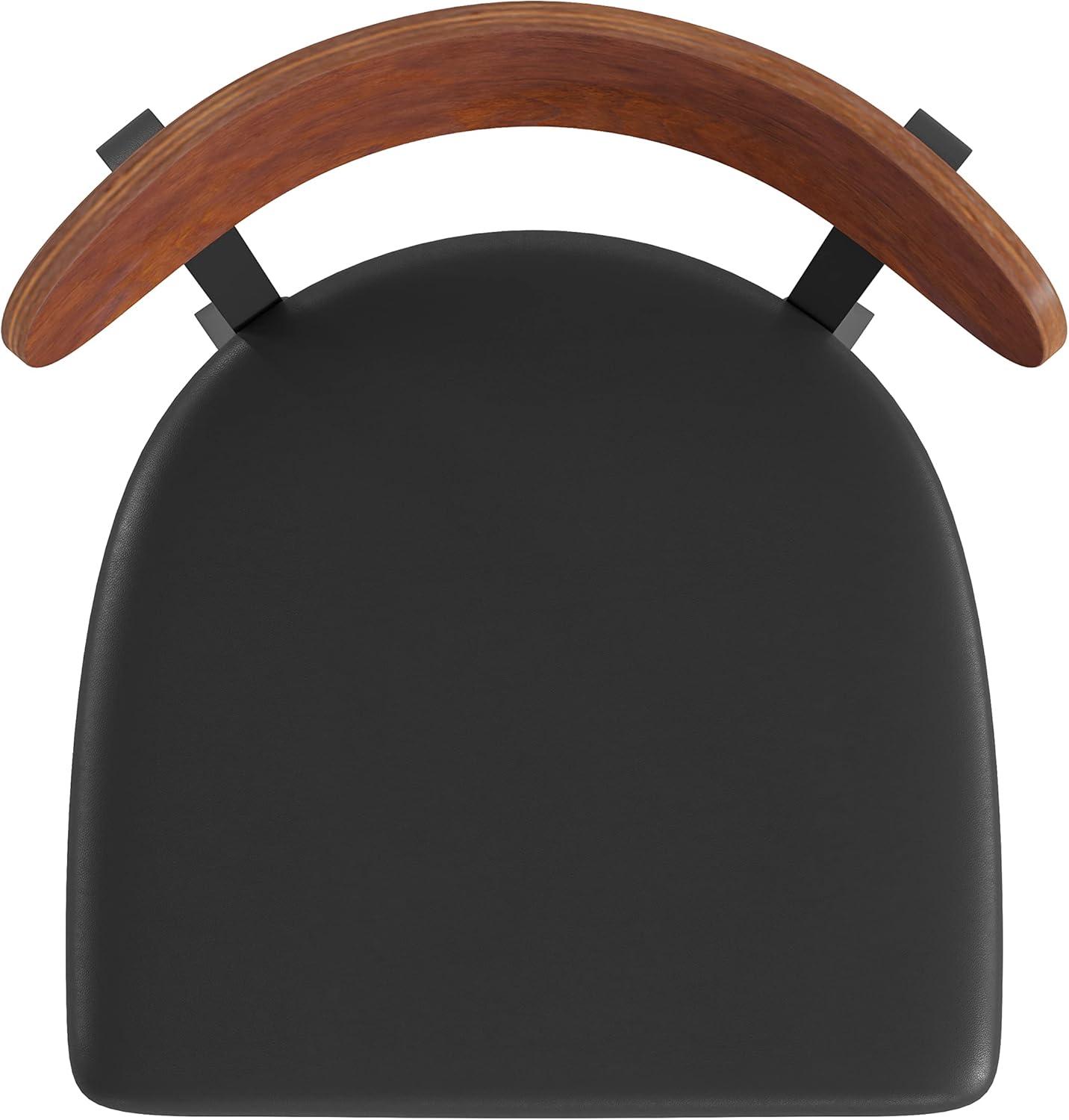 imageFlash Furniture Wright Commercial Grade Dining Chair Natural Birch Finish Solid Wood Seat and Boomerang Back 500 LB Capacity Black Steel FrameWalnut Wood BackBlack Vinyl Seat