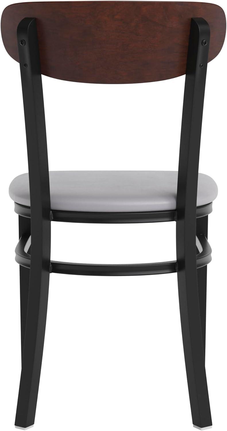 imageFlash Furniture Wright Commercial Grade Dining Chair Natural Birch Finish Solid Wood Seat and Boomerang Back 500 LB Capacity Black Steel FrameWalnut Wood BackGray Vinyl Seat