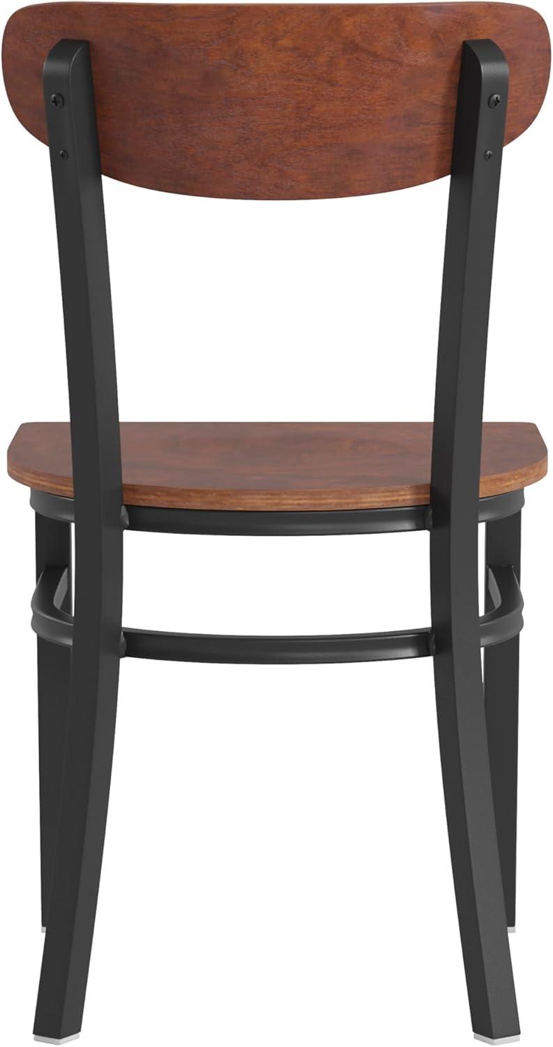 imageFlash Furniture Wright Commercial Grade Dining Chair Natural Birch Finish Solid Wood Seat and Boomerang Back 500 LB Capacity Black Steel FrameWalnut