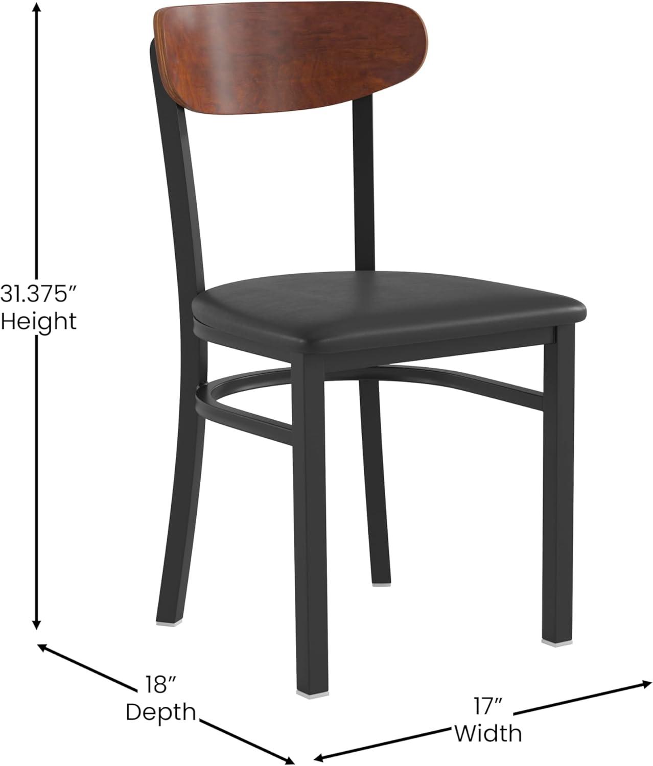 imageFlash Furniture Wright Commercial Grade Dining Chair Natural Birch Finish Solid Wood Seat and Boomerang Back 500 LB Capacity Black Steel FrameWalnut Wood BackBlack Vinyl Seat