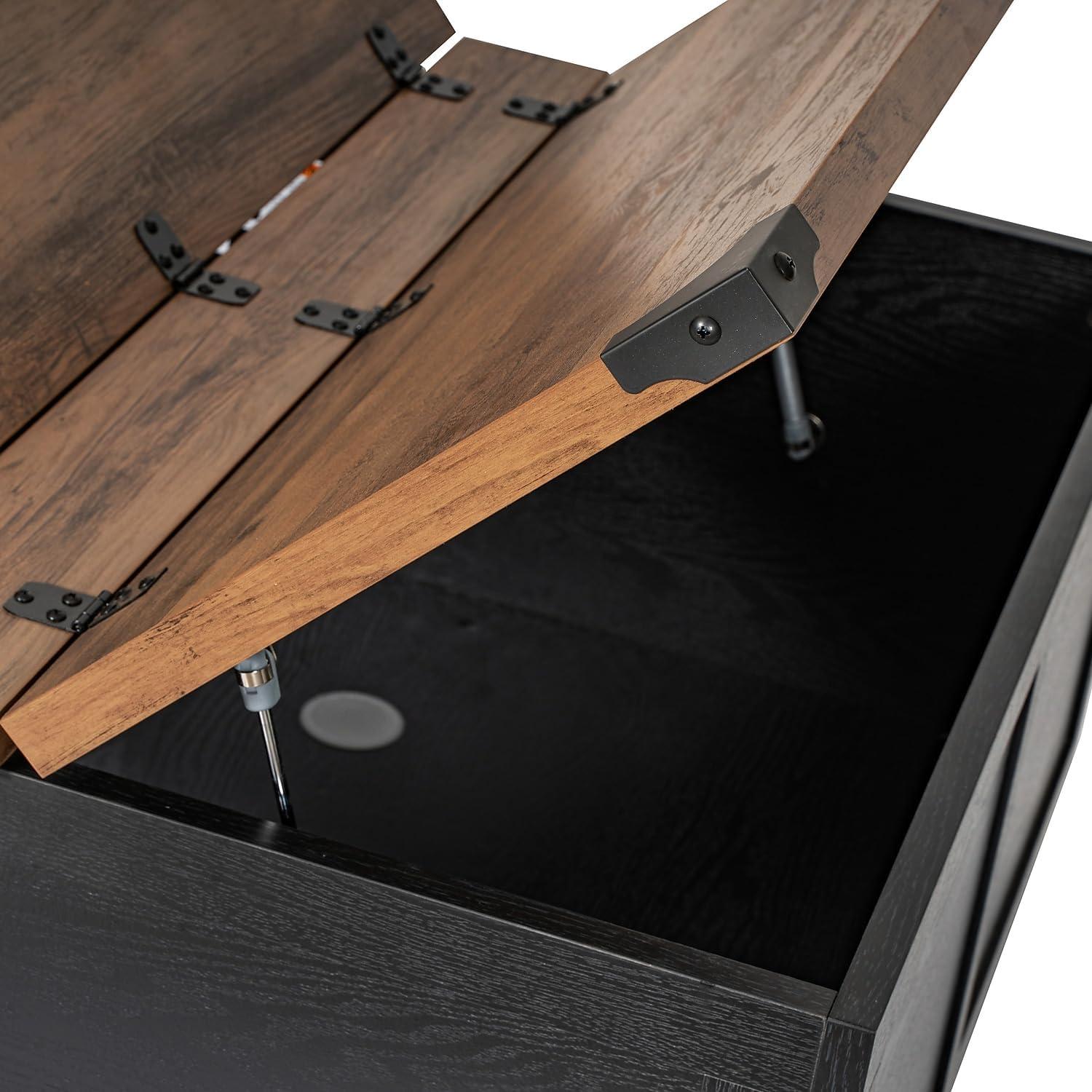 imageFlash Furniture Wyatt Farmhouse Coffee Table with Storage Square Coffee Table with Hinged Lift Top and Hidden Storage 3575quot Square TwoToned WhiteRustic OakBlack