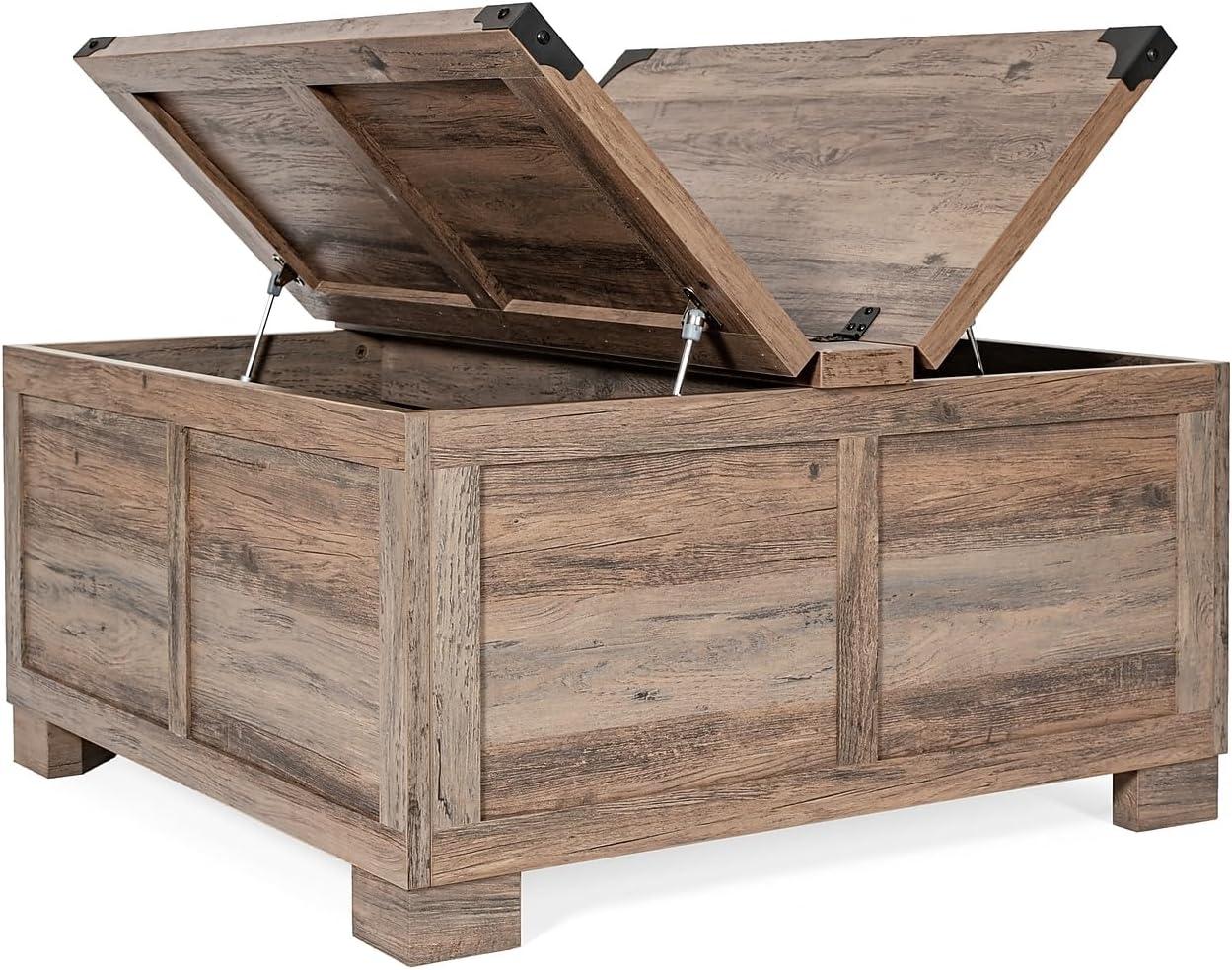 imageFlash Furniture Wyatt Farmhouse Coffee Table with Storage Square Coffee Table with Hinged Lift Top and Hidden Storage 3575quot Square TwoToned WhiteRustic OakGray Wash