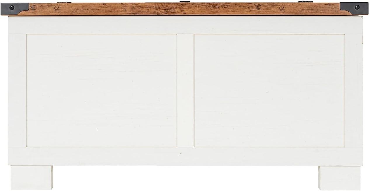 imageFlash Furniture Wyatt Farmhouse Coffee Table with Storage Square Coffee Table with Hinged Lift Top and Hidden Storage 3575quot Square TwoToned WhiteRustic OakWhite