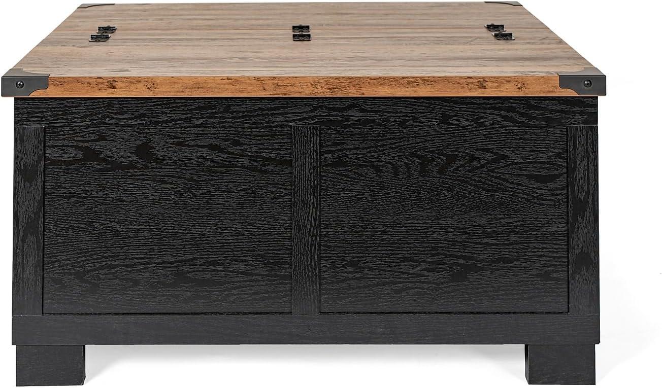 imageFlash Furniture Wyatt Farmhouse Coffee Table with Storage Square Coffee Table with Hinged Lift Top and Hidden Storage 3575quot Square TwoToned WhiteRustic OakBlack