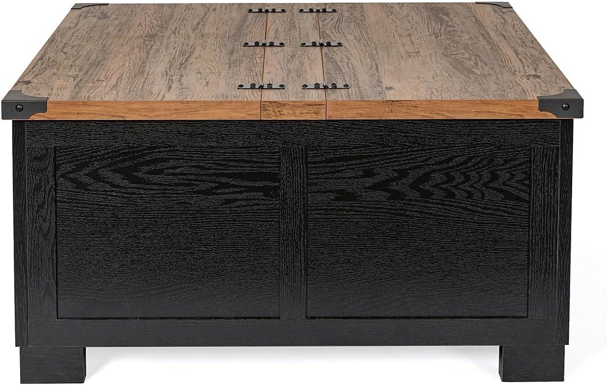 imageFlash Furniture Wyatt Farmhouse Coffee Table with Storage Square Coffee Table with Hinged Lift Top and Hidden Storage 3575quot Square TwoToned WhiteRustic OakBlack